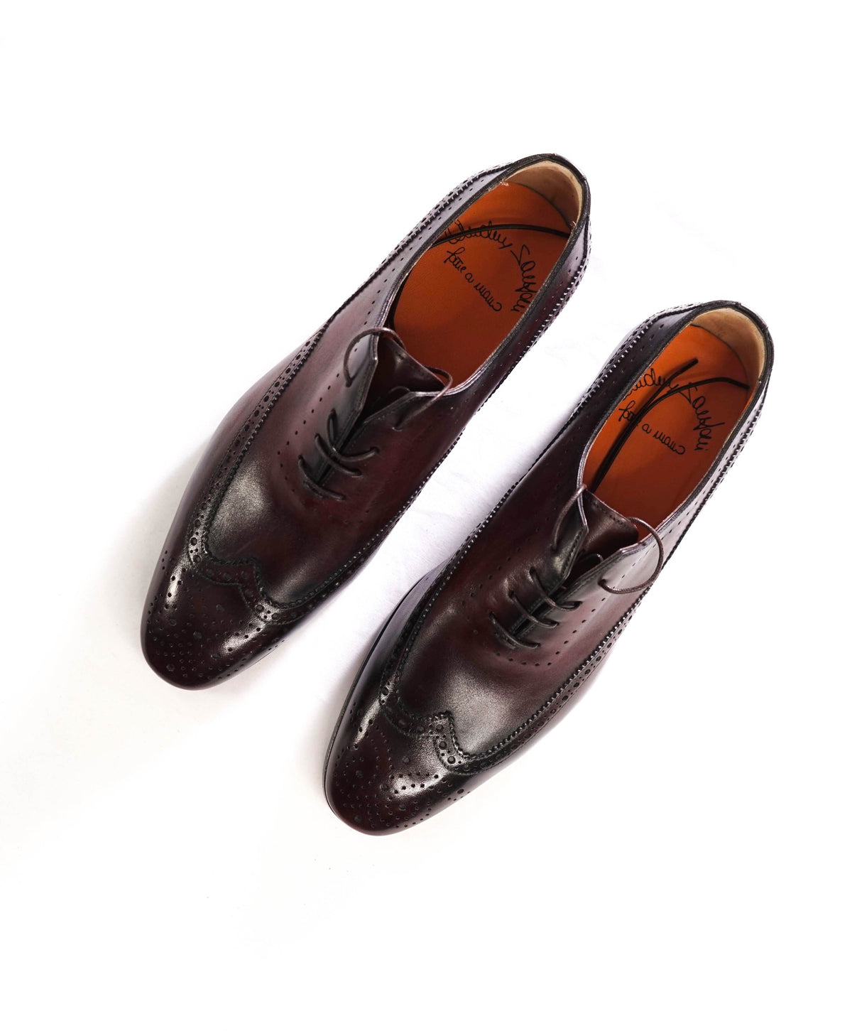$1,295 SANTONI - Burgundy Leather Wingtip Oxfords - US 9 (8UK)