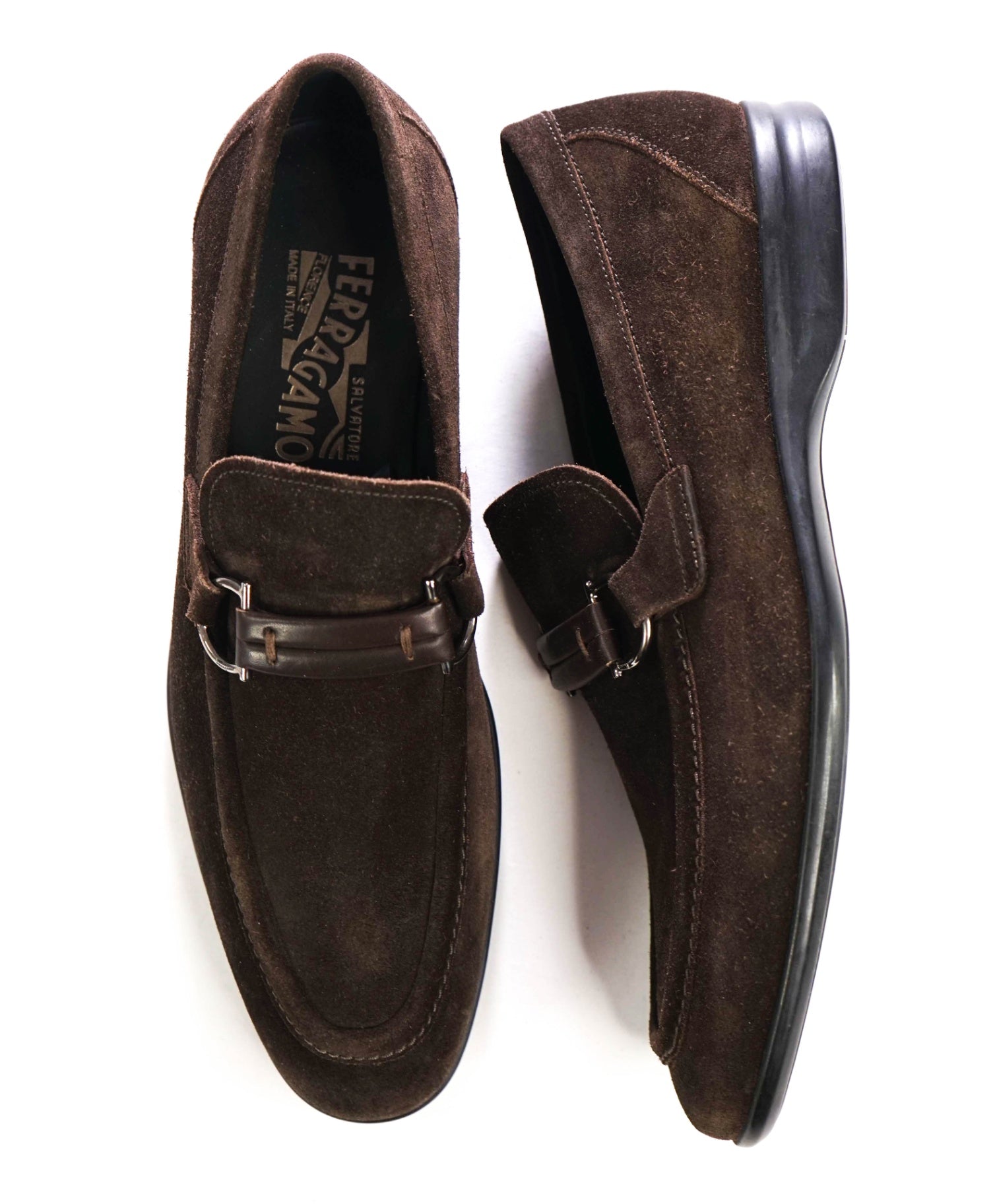 $850 FERRAGAMO - Brown Suede Loafers - 7.5 D