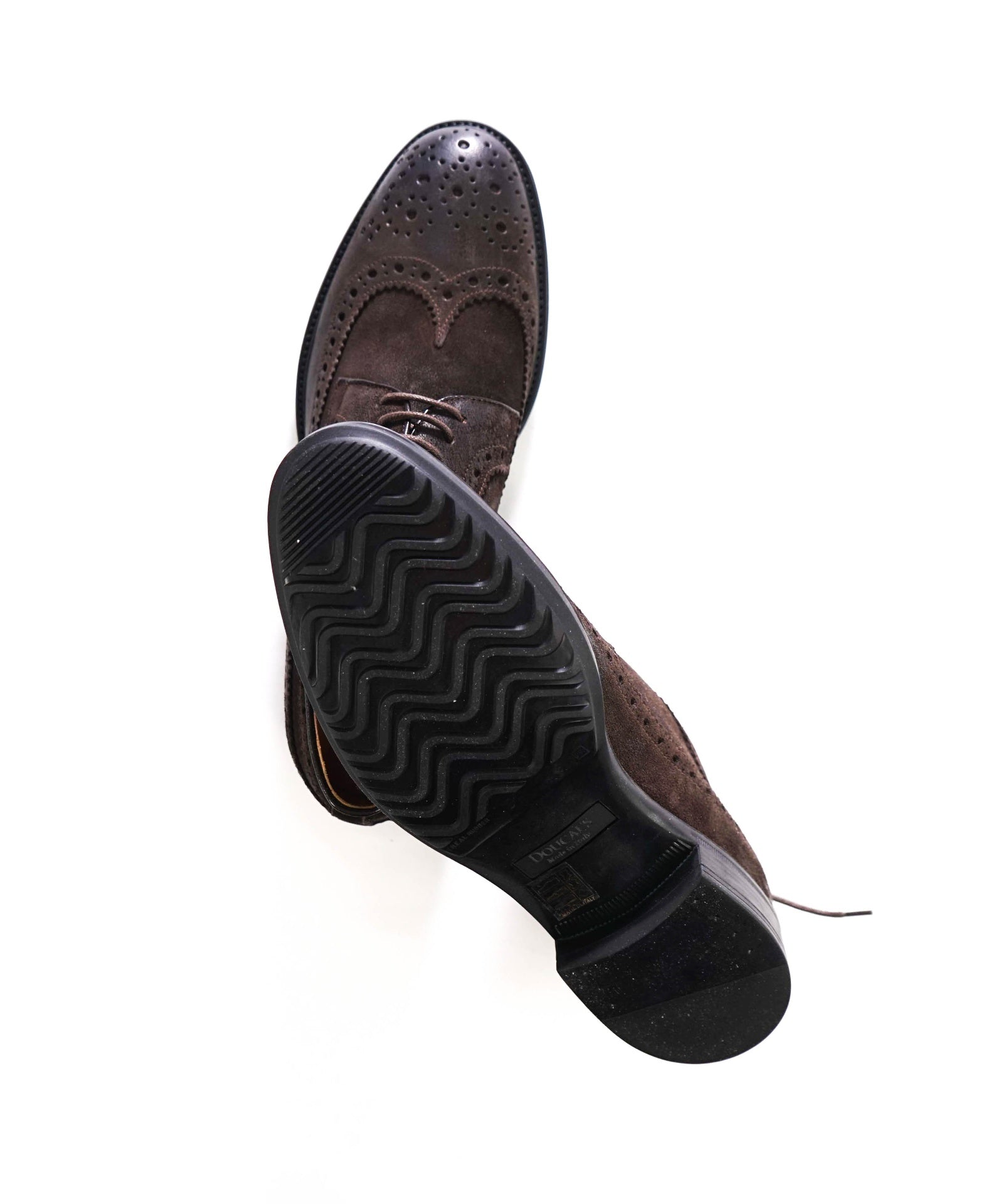 $595 DOUCAL'S - Brown Distressed Suede Wingtip Derby - US 7 (40EU)