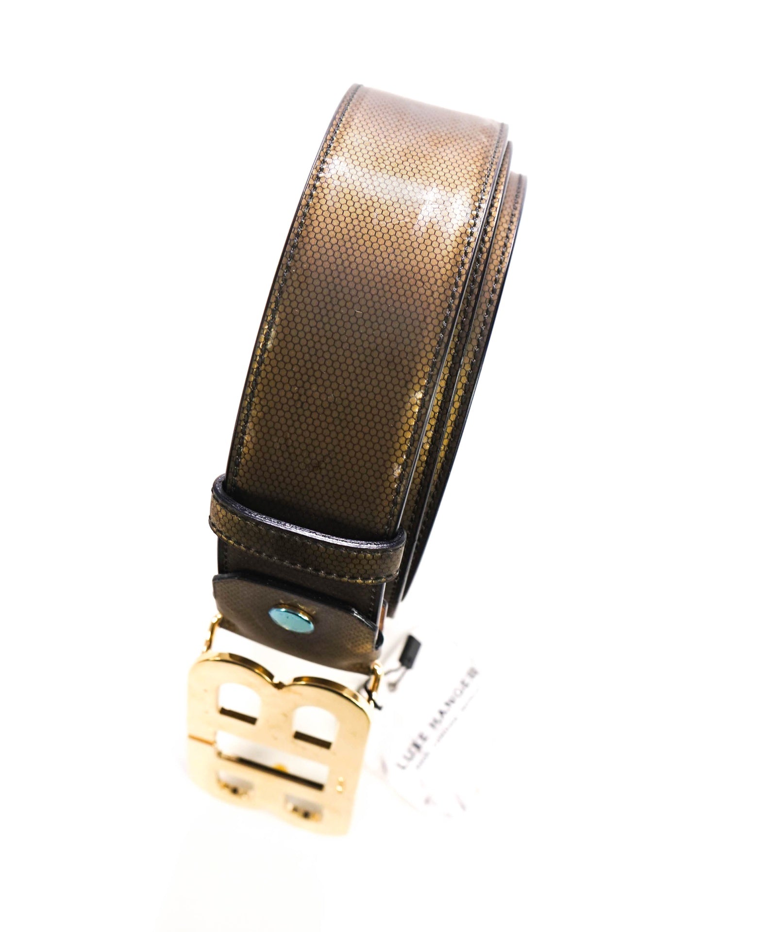 $425 BALLY - Honeycomb Leather Mirror B Belt - 44W
