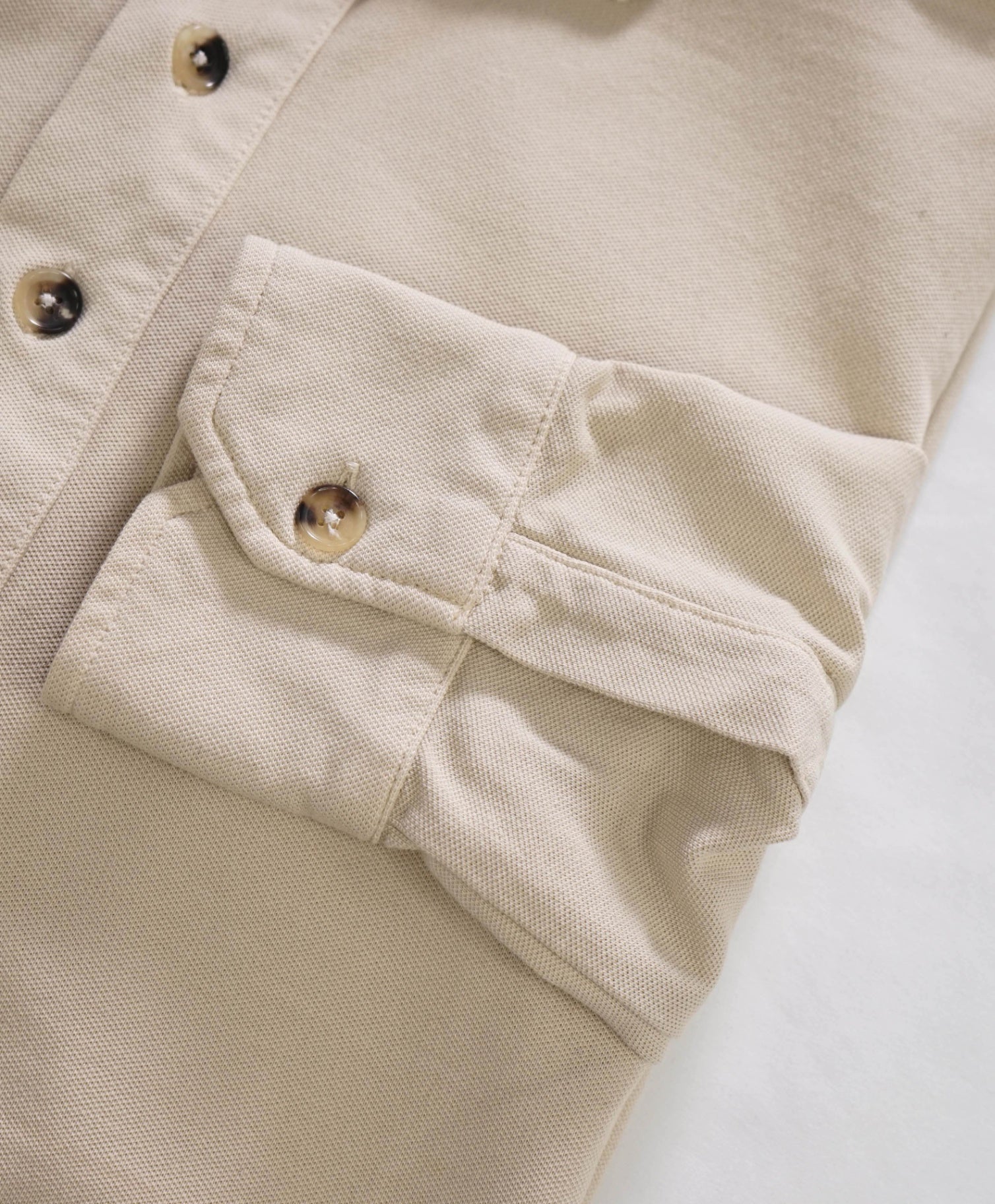 $300 EIDOS - Solid Beige Cotton Long Sleeve Polo Shirt - M