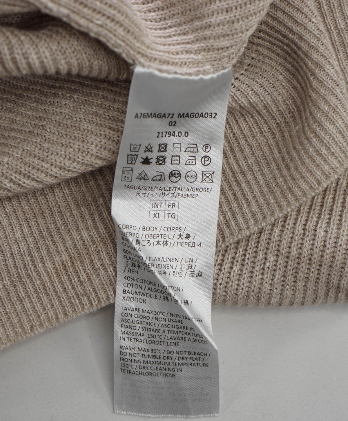 $795 ELEVENTY - Beige Knit Linen/Cotton V-Neck Sweater - XL