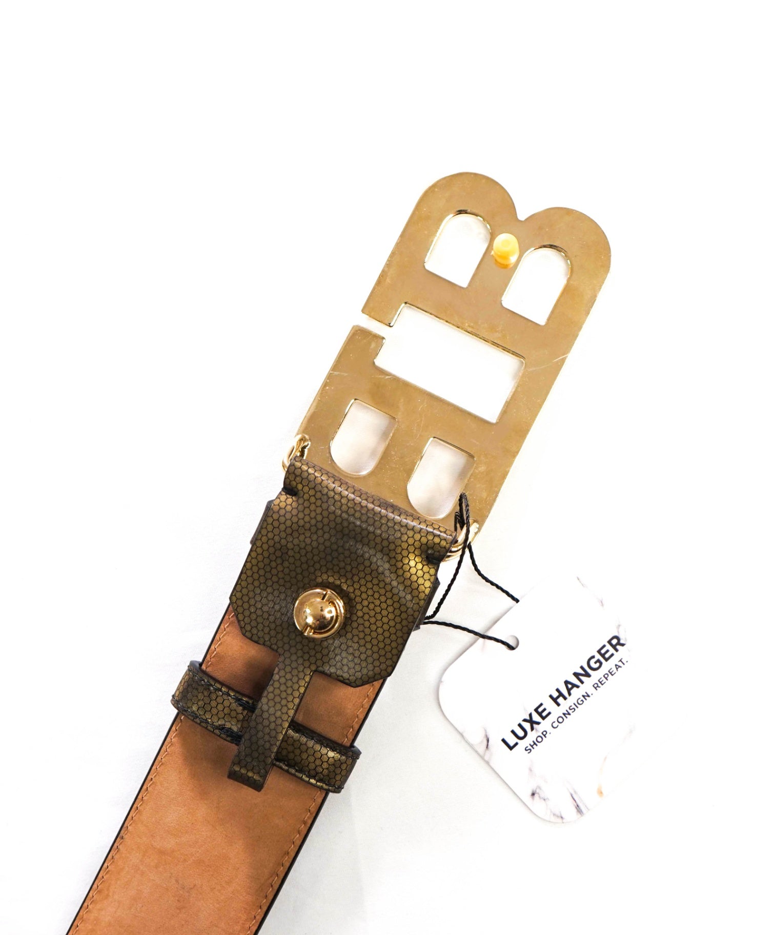 $425 BALLY - Honeycomb Leather Mirror B Belt - 44W