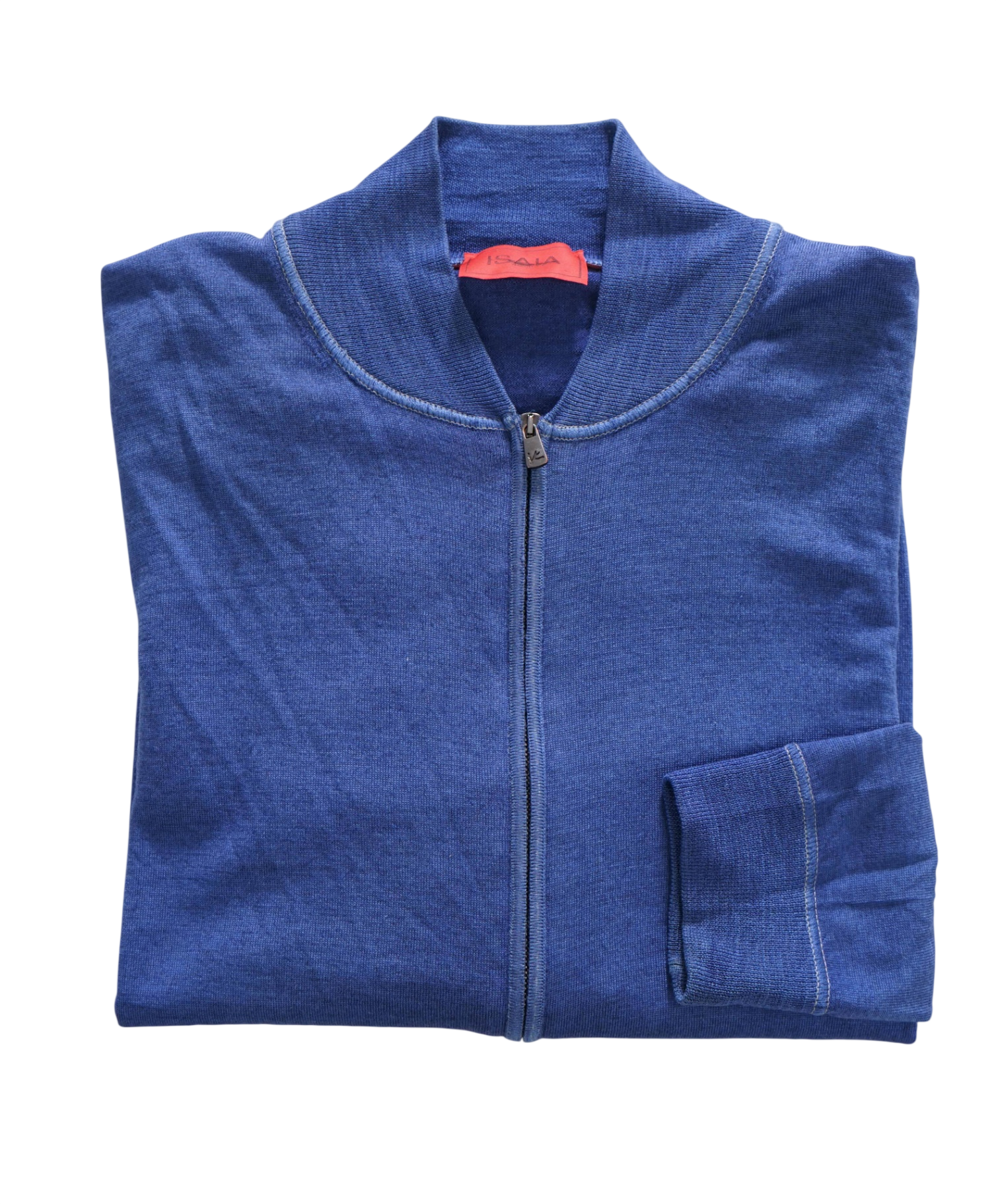 $1,495 ISAIA - Blue Wool Zip-up Bomber Sweater - S
