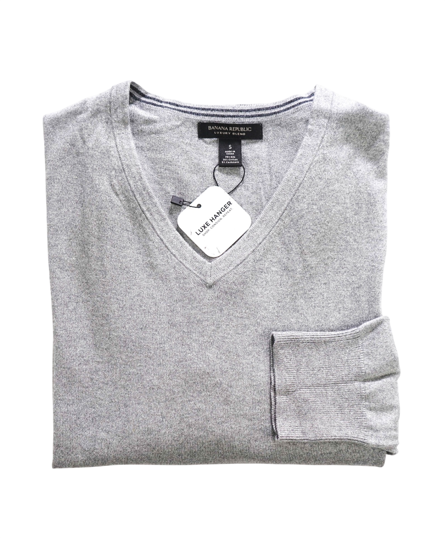 $90 BANANA REPUBLIC - Gray Silk/Cotton/Cashmere V-Neck Sweater - S