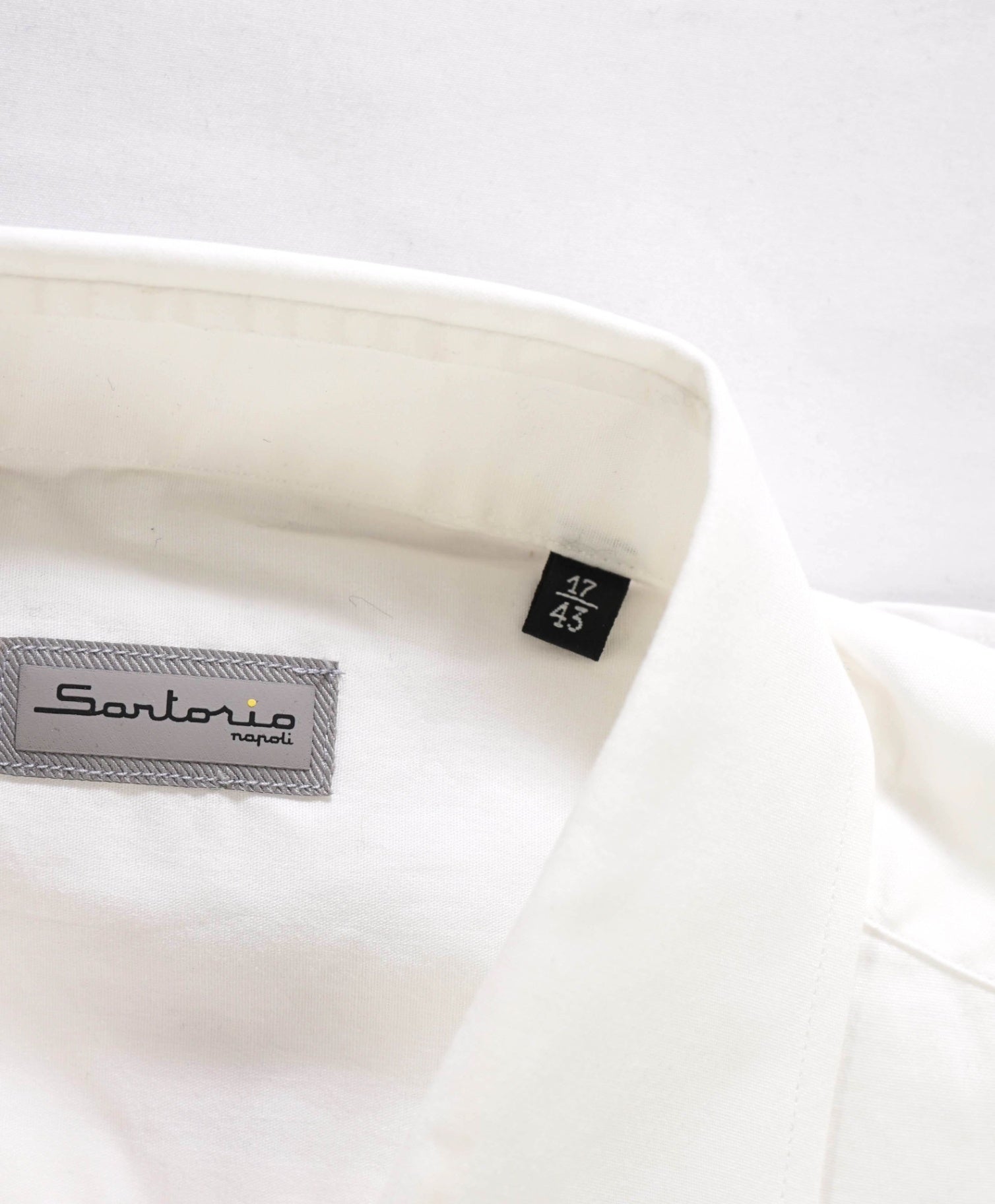 $495 SARTORIO NAPOLI - Solid White Stretch Cotton Shirt - 17 | 43