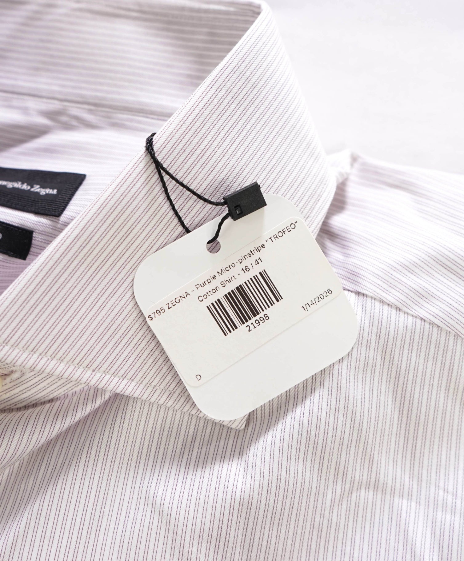 $795 ZEGNA - Purple Micro-stripe "TROFEO" Cotton Shirt - 16 / 41