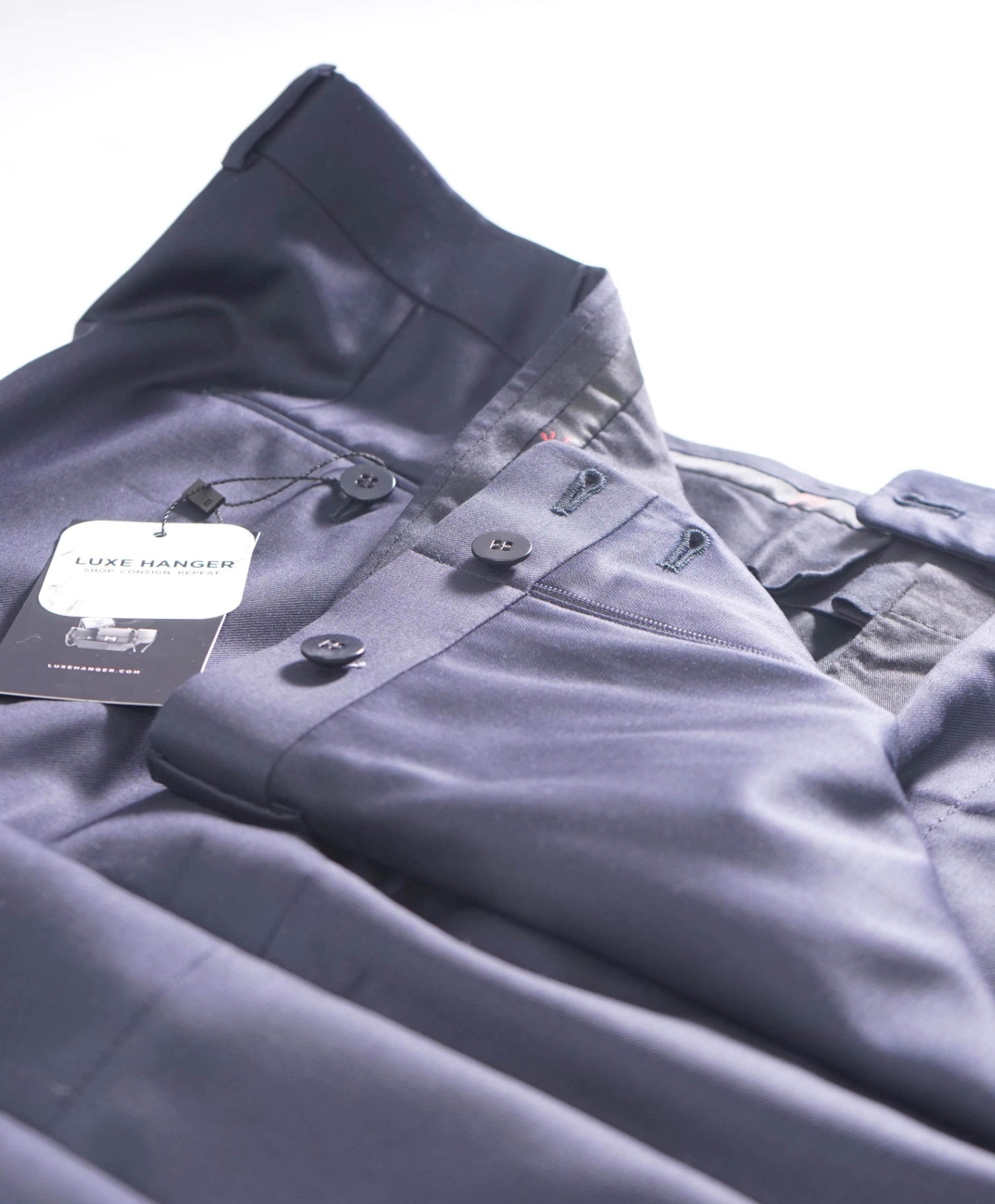 $795 ISAIA - Solid Navy Blue Wool Pants - 40W