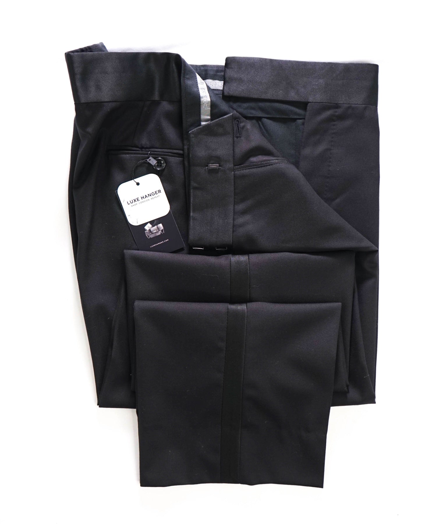$1,275 GIORGIO ARMANI - Black Wool Tuxedo Pants - 40W