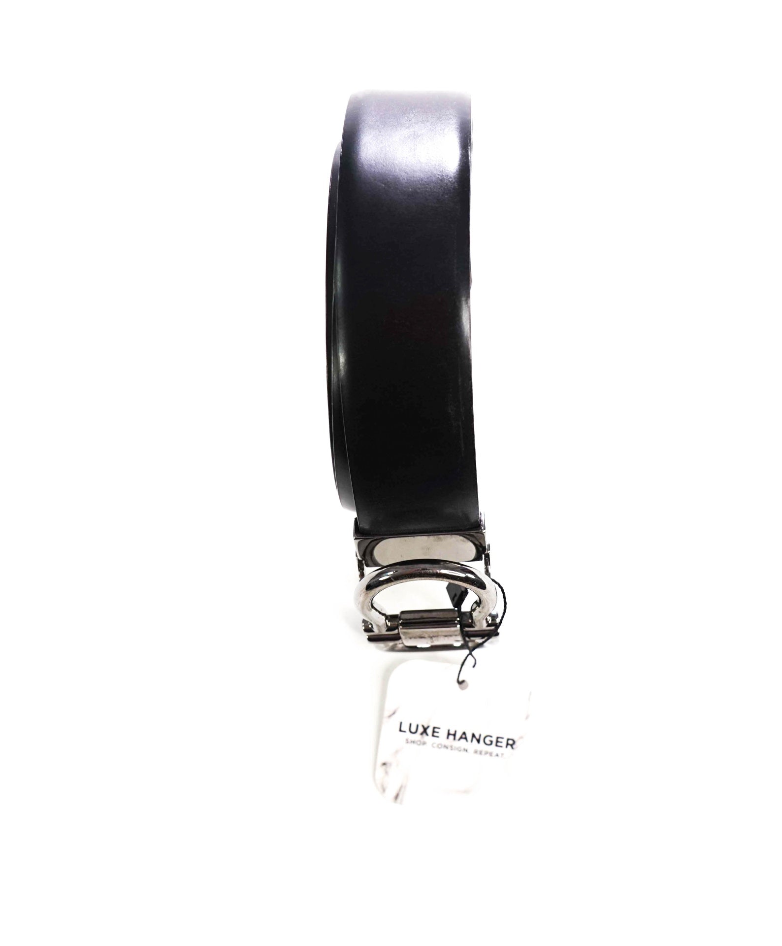 $535 FERRAGAMO - Black Leather Gancini Belt - 36W