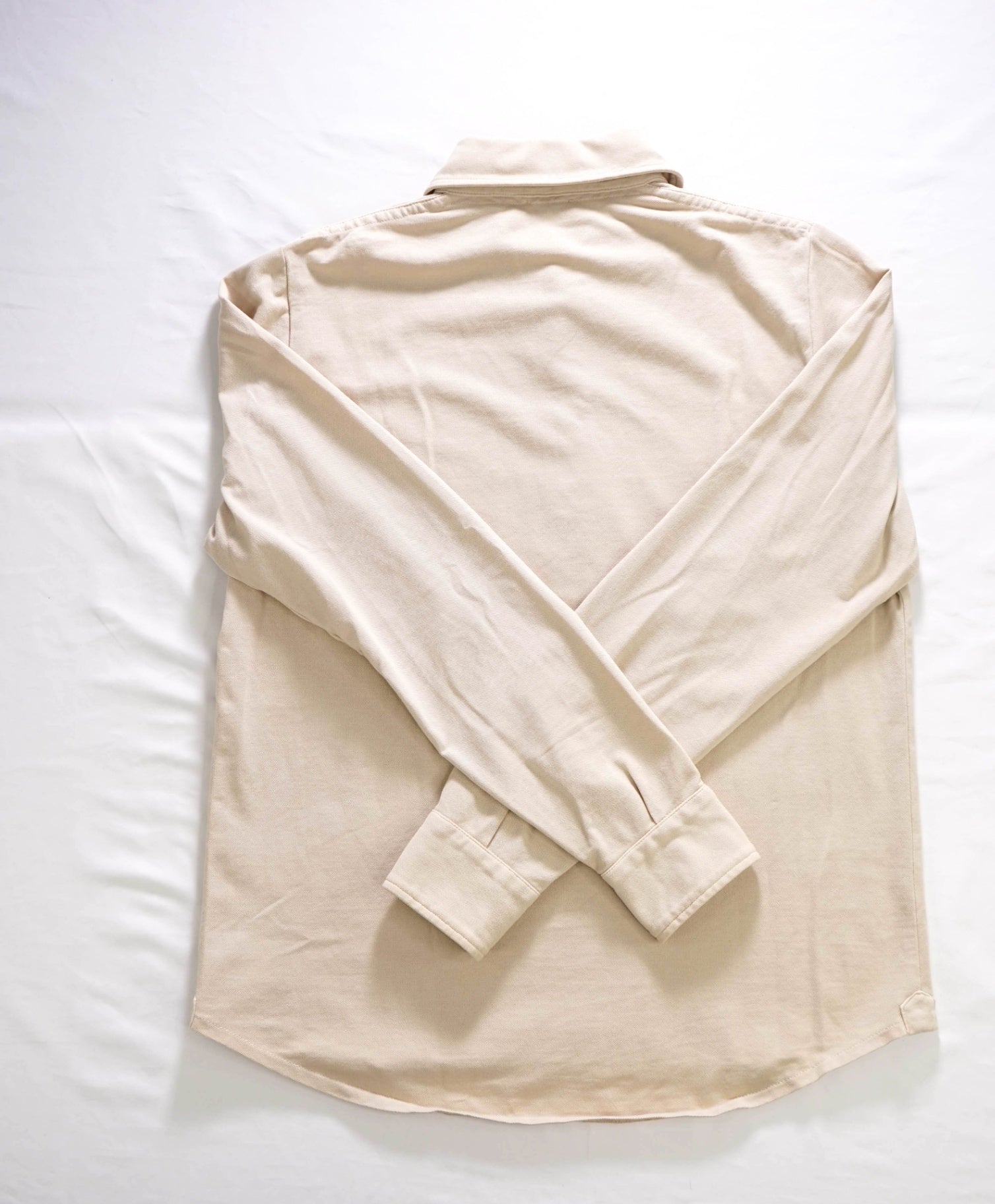 $300 EIDOS - Solid Beige Cotton Long Sleeve Polo Shirt - M