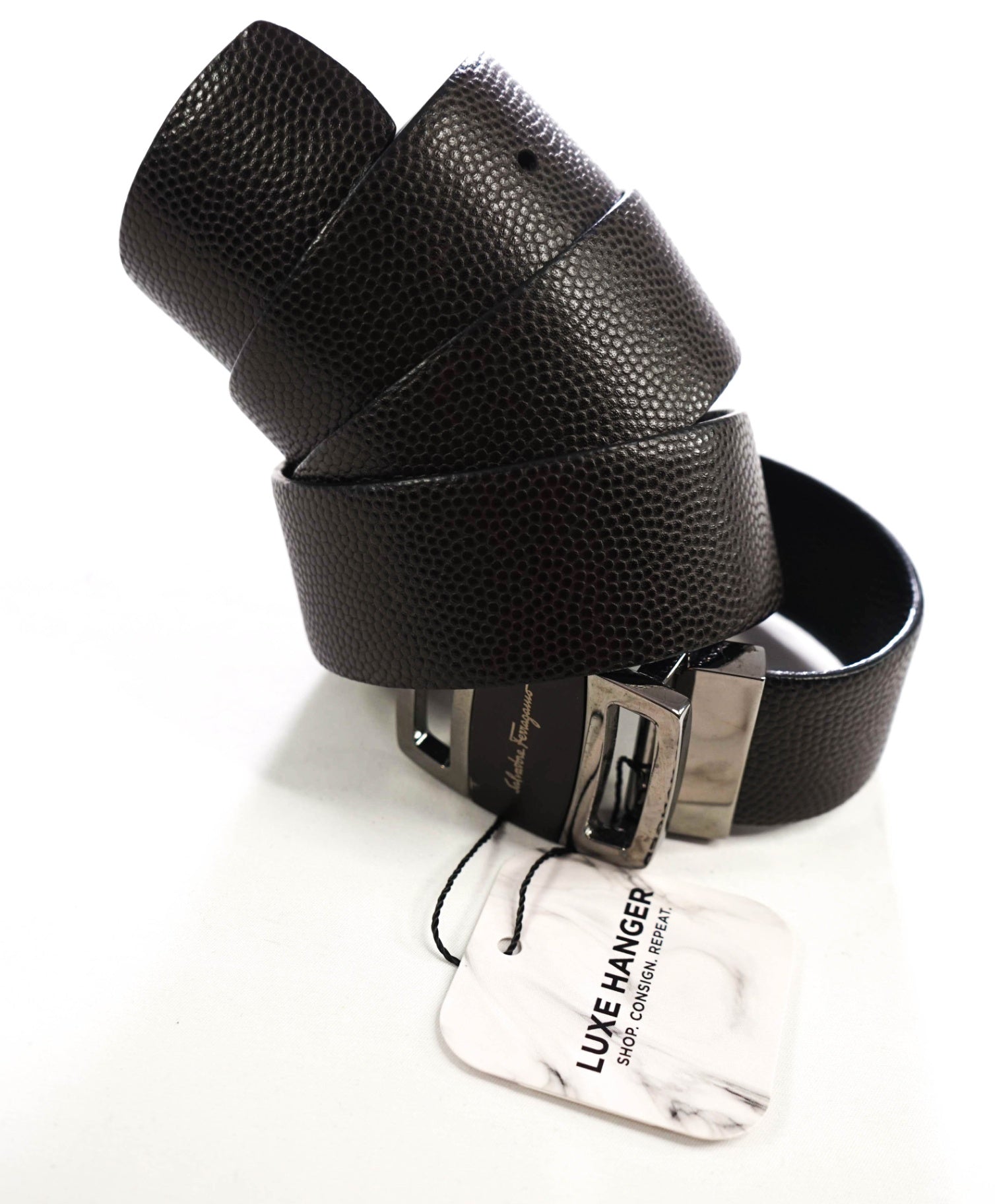 $550 FERRAGAMO - Brown/Black Reversible Leather Belt - 35W
