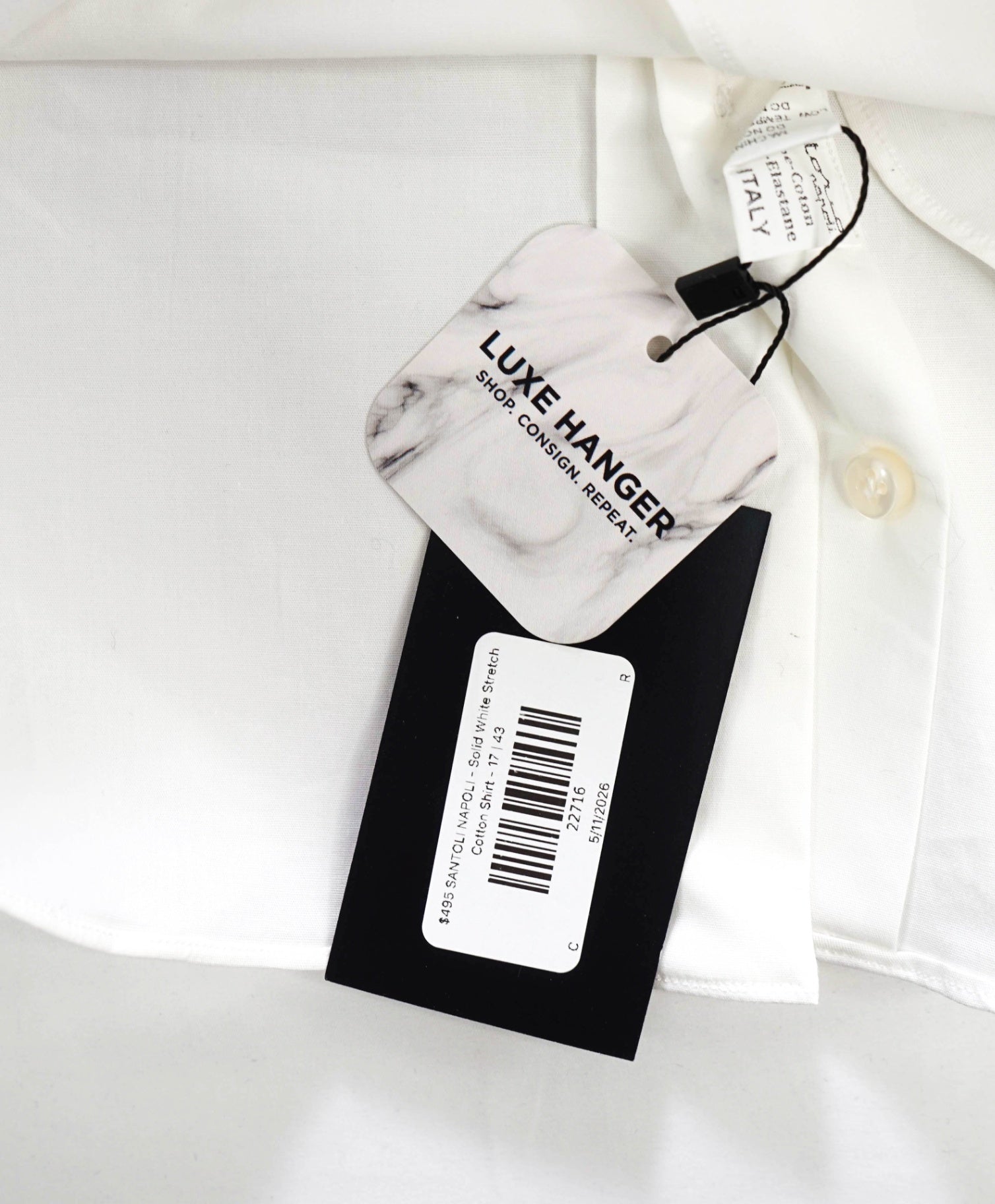 $495 SARTORIO NAPOLI - Solid White Stretch Cotton Shirt - 17 | 43