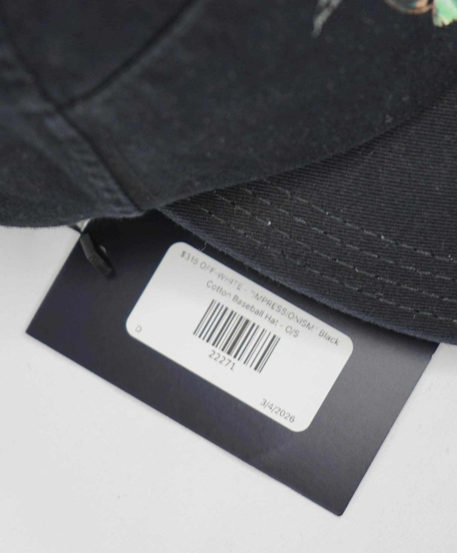 $315 OFF-WHITE - "IMPRESSIONISM" Black Baseball Hat - O/S