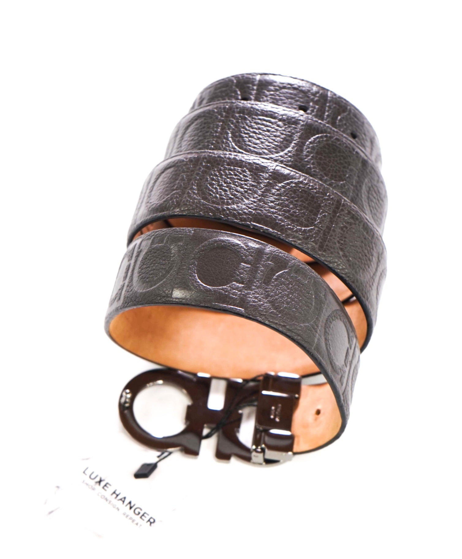 $635 FERRAGAMO - Buckle + Logo Strap Brown Gancini Belt - 40W