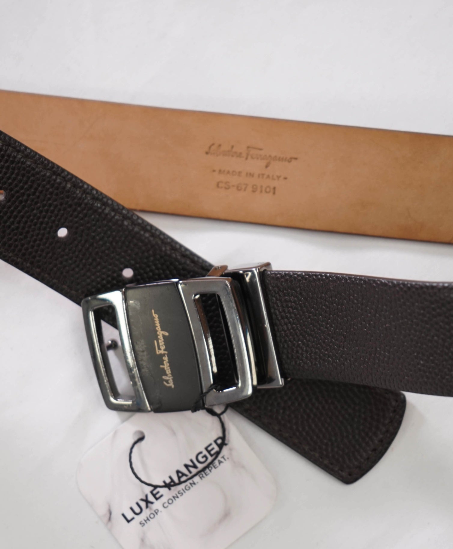 FERRAGAMO - Sardegna Black Pebble Leather Belt - 32W