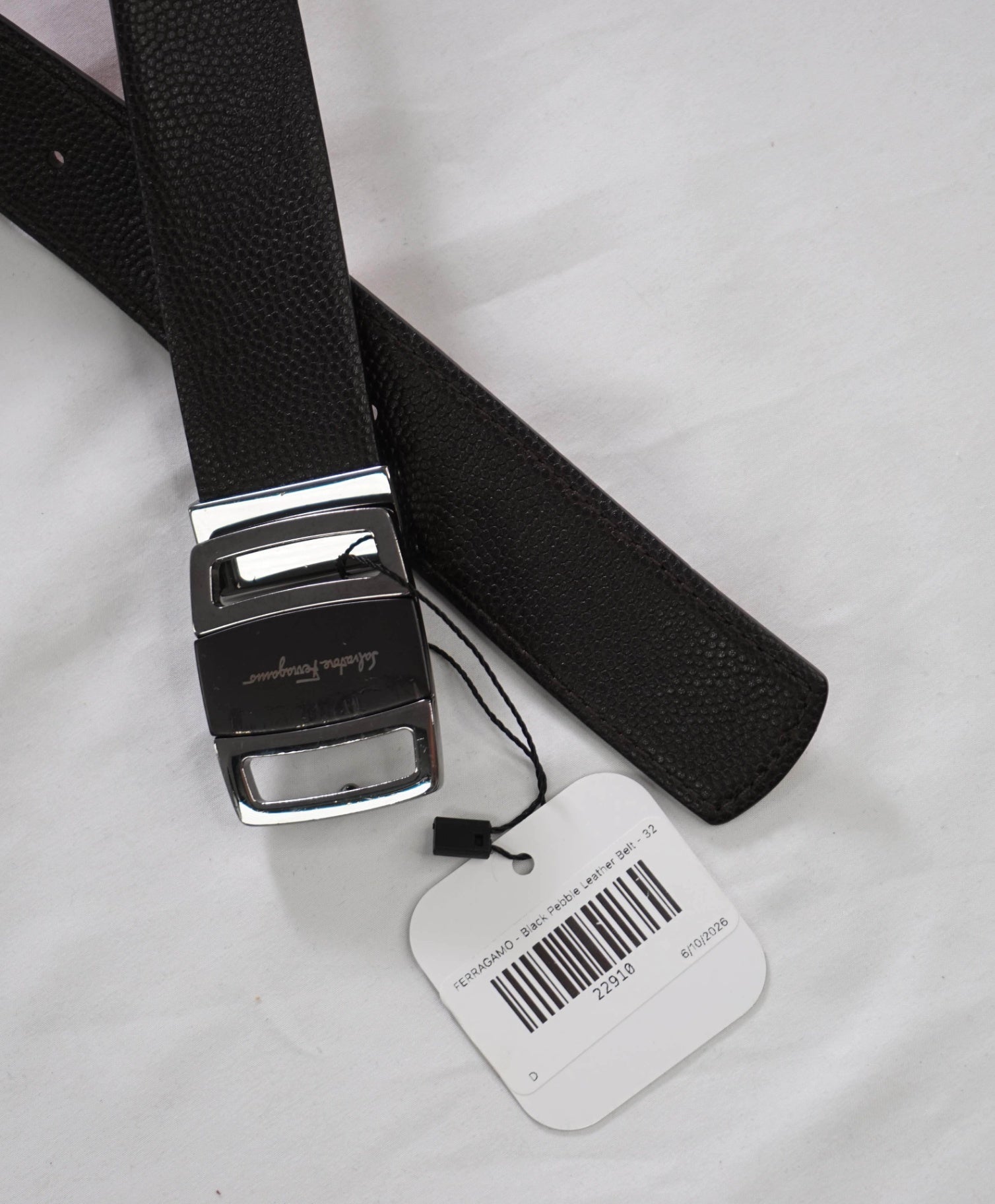 FERRAGAMO - Sardegna Black Pebble Leather Belt - 32W