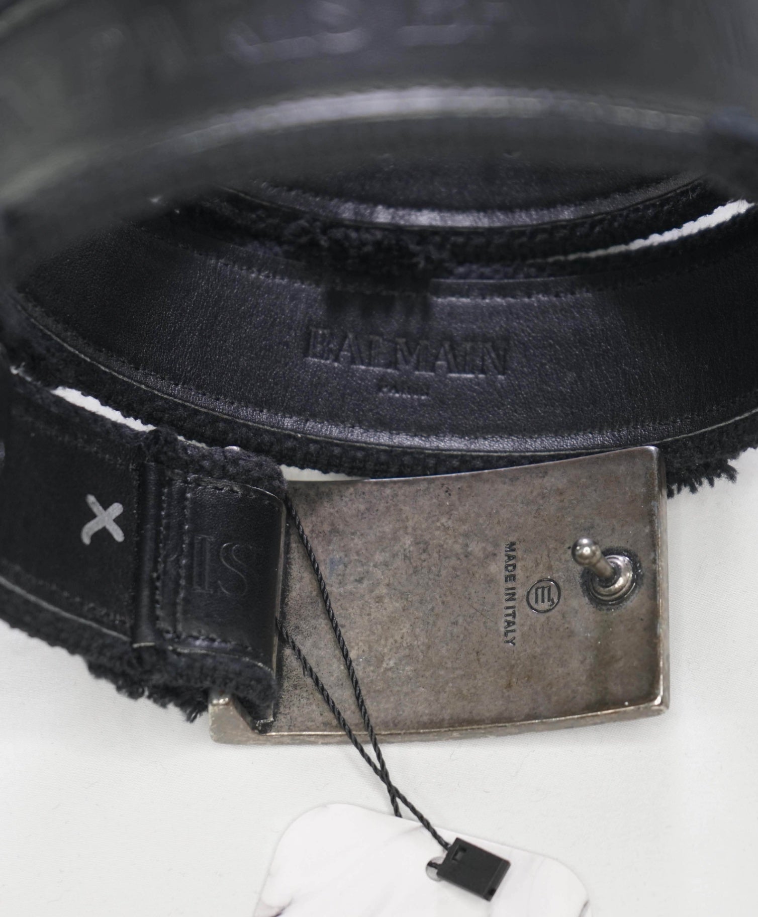BALMAIN - Black Distressed Leather/Fabric Belt - 36