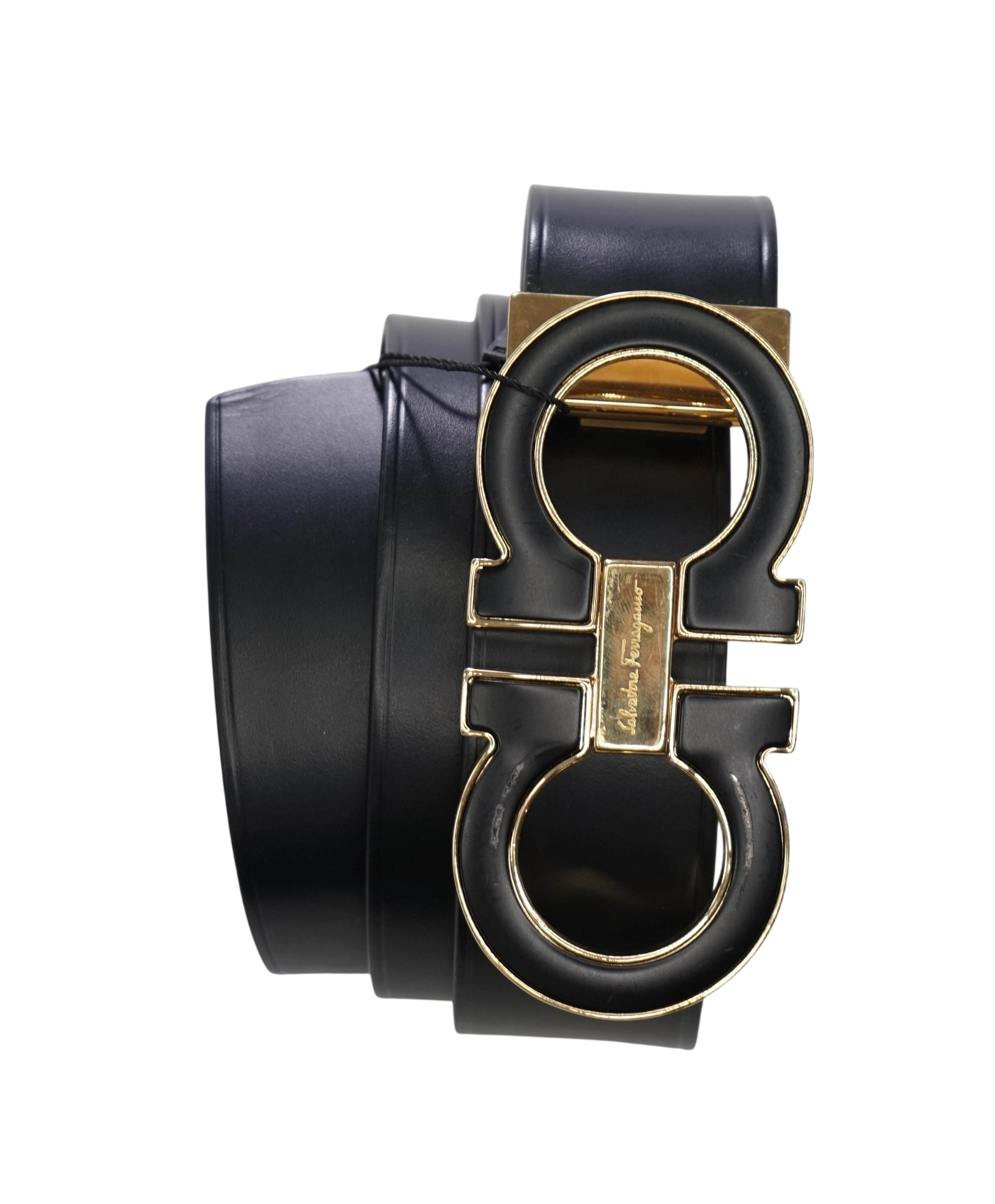 $575 FERRAGAMO - Black Leather Wide Belt - 38W