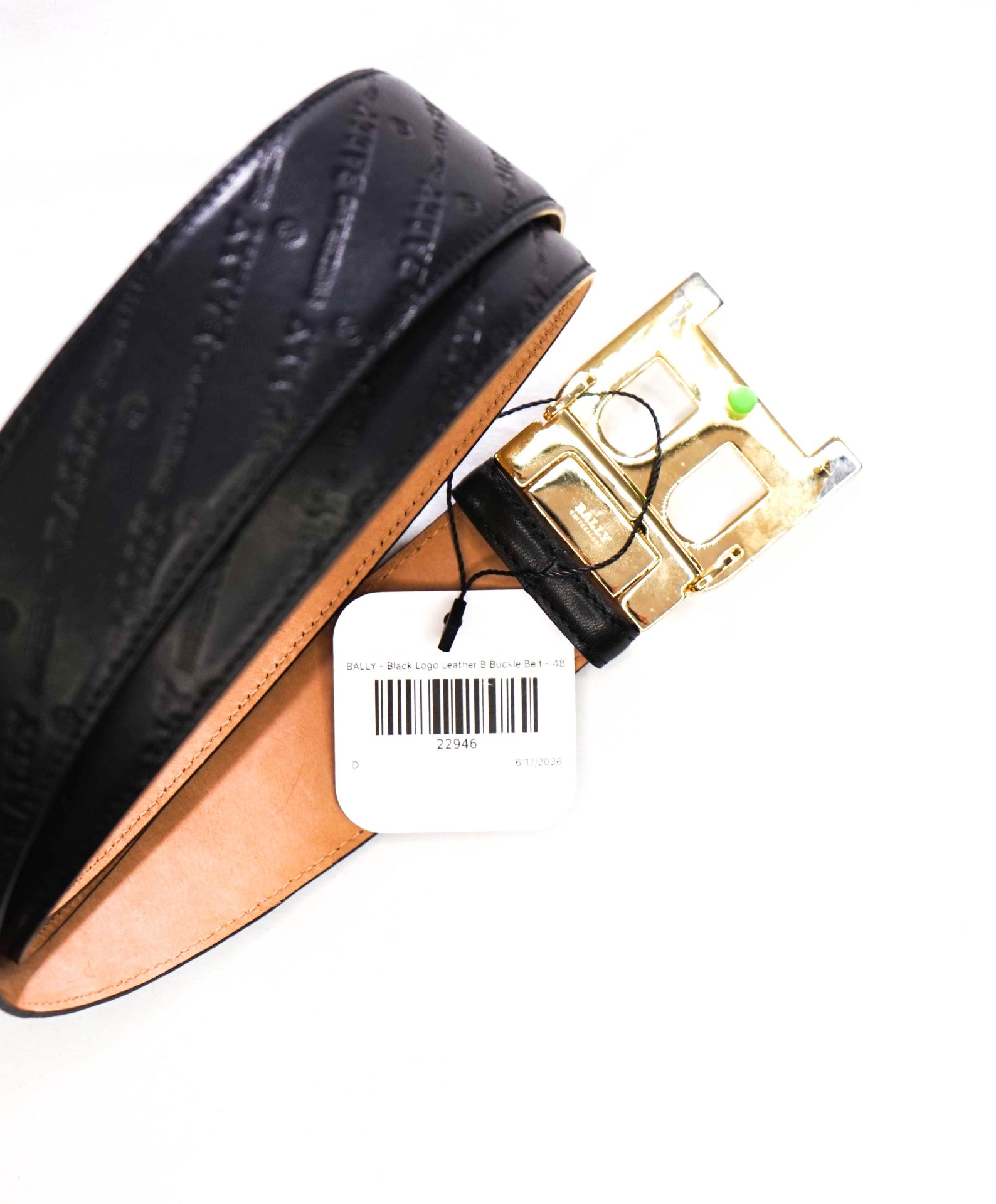BALLY - Black Logo Leather B Buckle Belt - 48