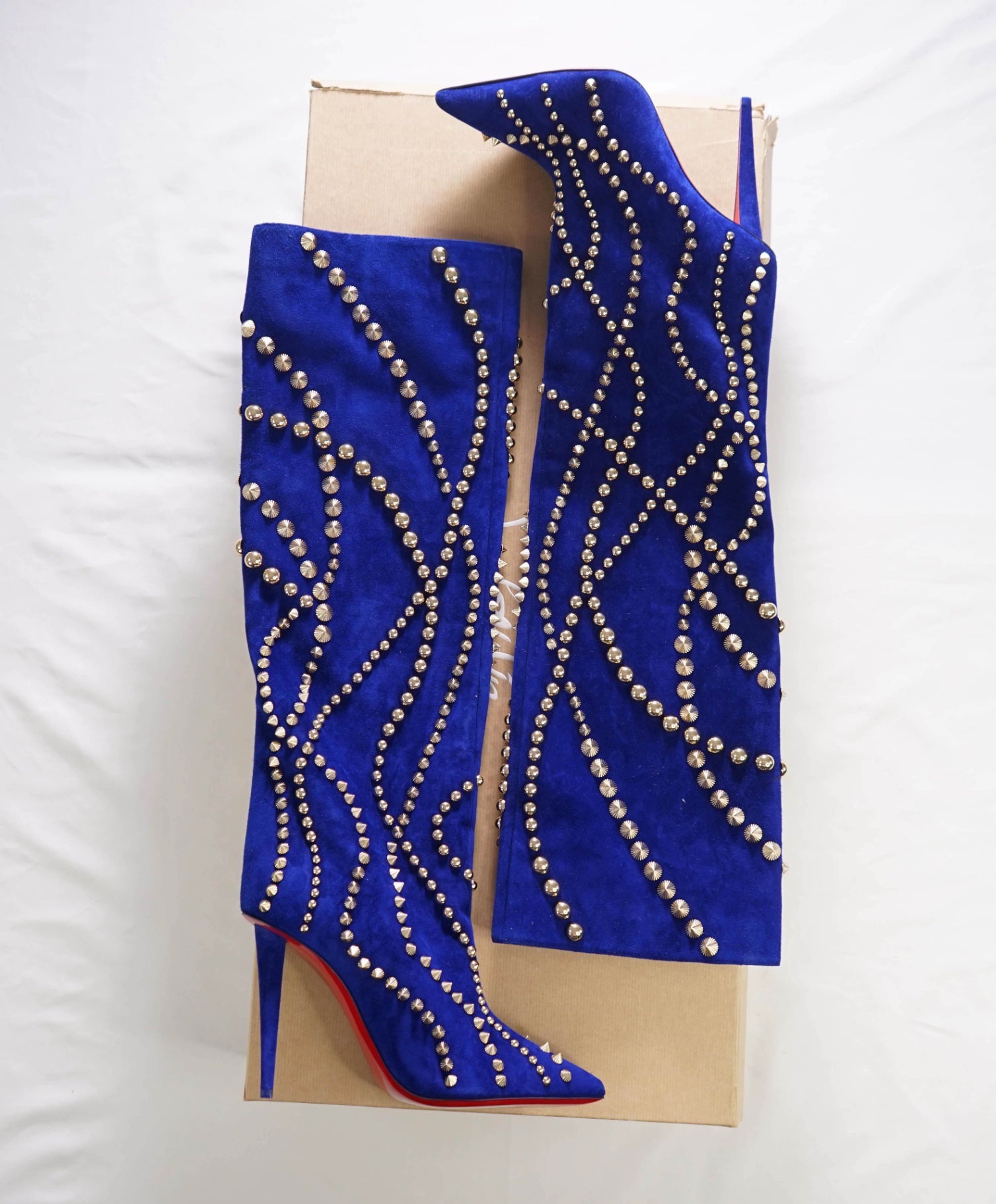 $3,995 LOUBOUTIN -"ASTRILARGE PIKA" 100mm Knee Boots- 40.5EU