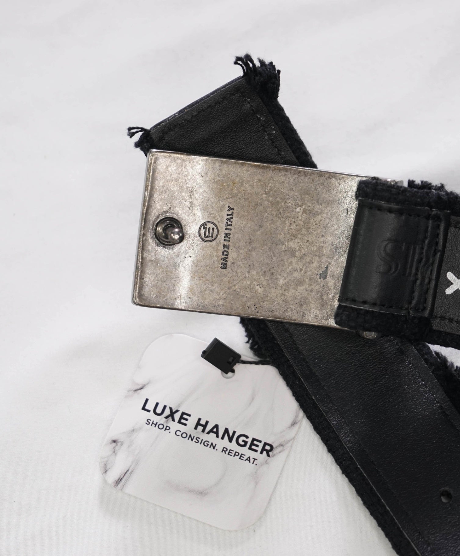 BALMAIN - Black Distressed Leather/Fabric Belt - 36