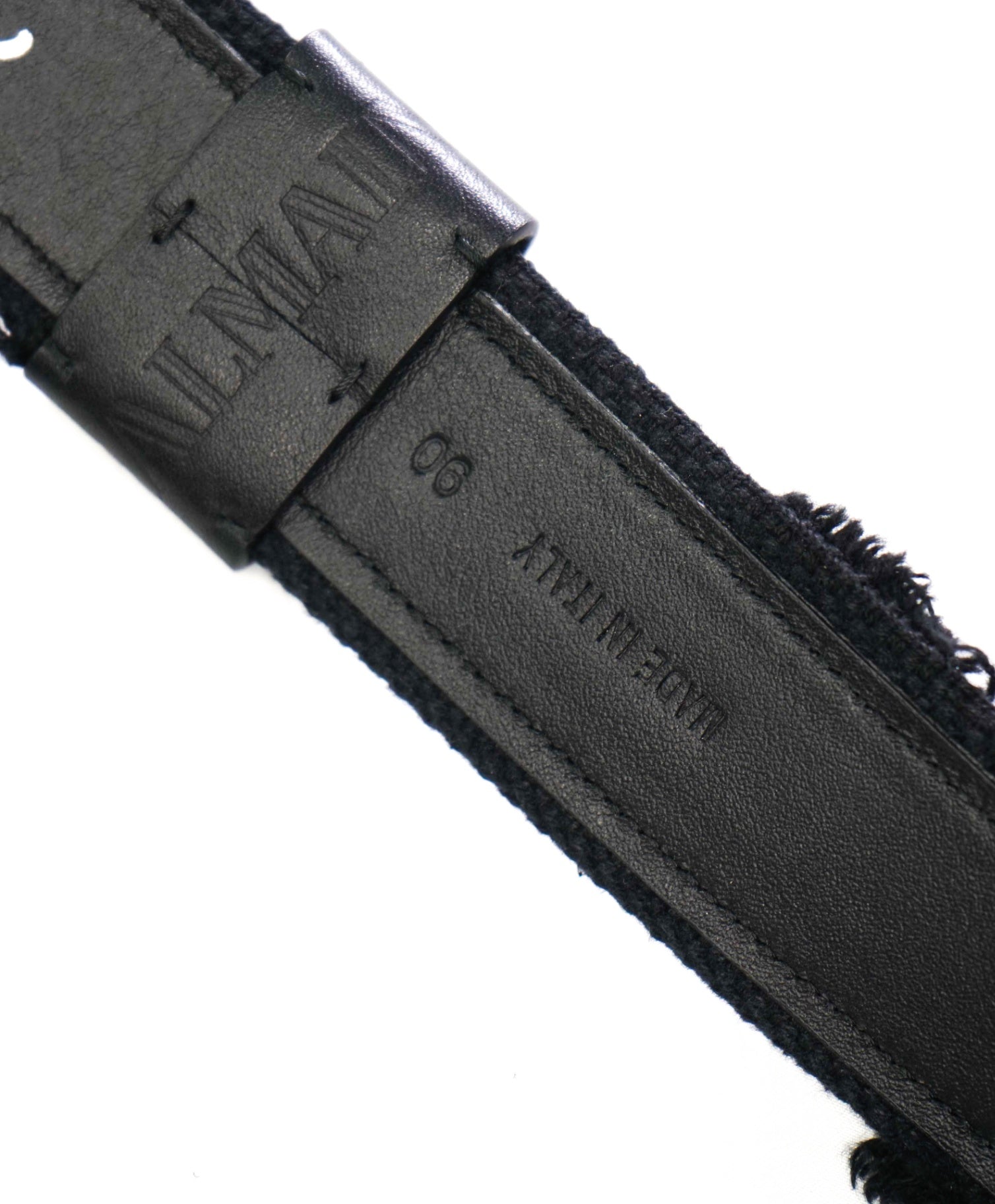 BALMAIN - Black Distressed Leather/Fabric Belt - 36