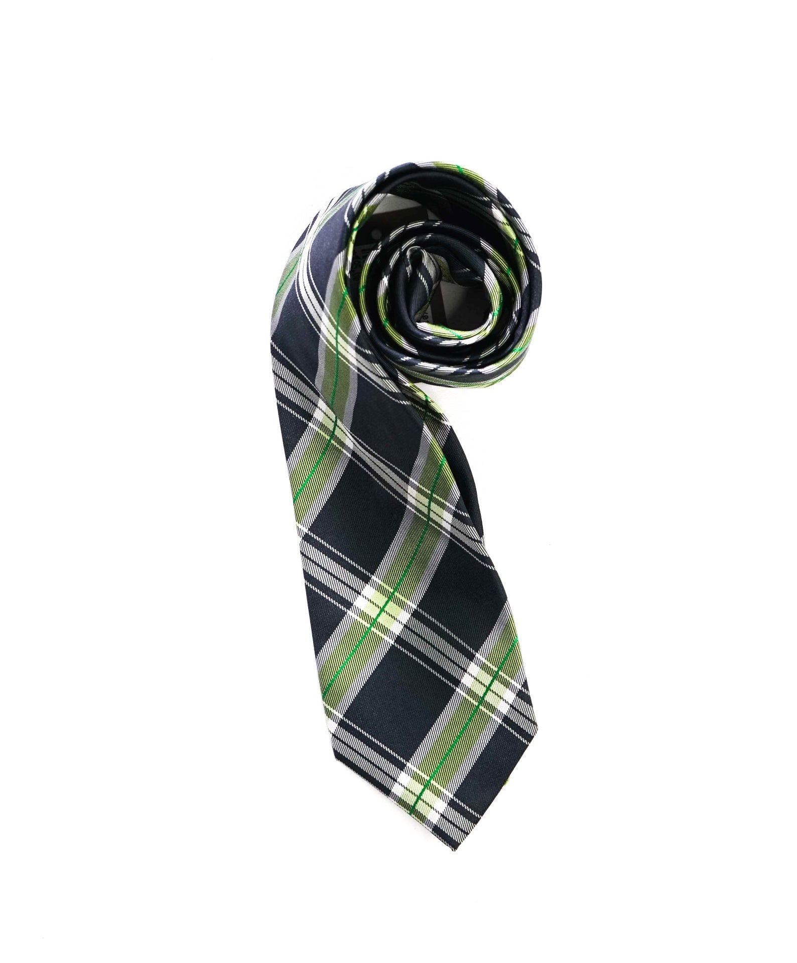 $195 FINAMORE - Dark Green Plaid Silk - 3" Tie