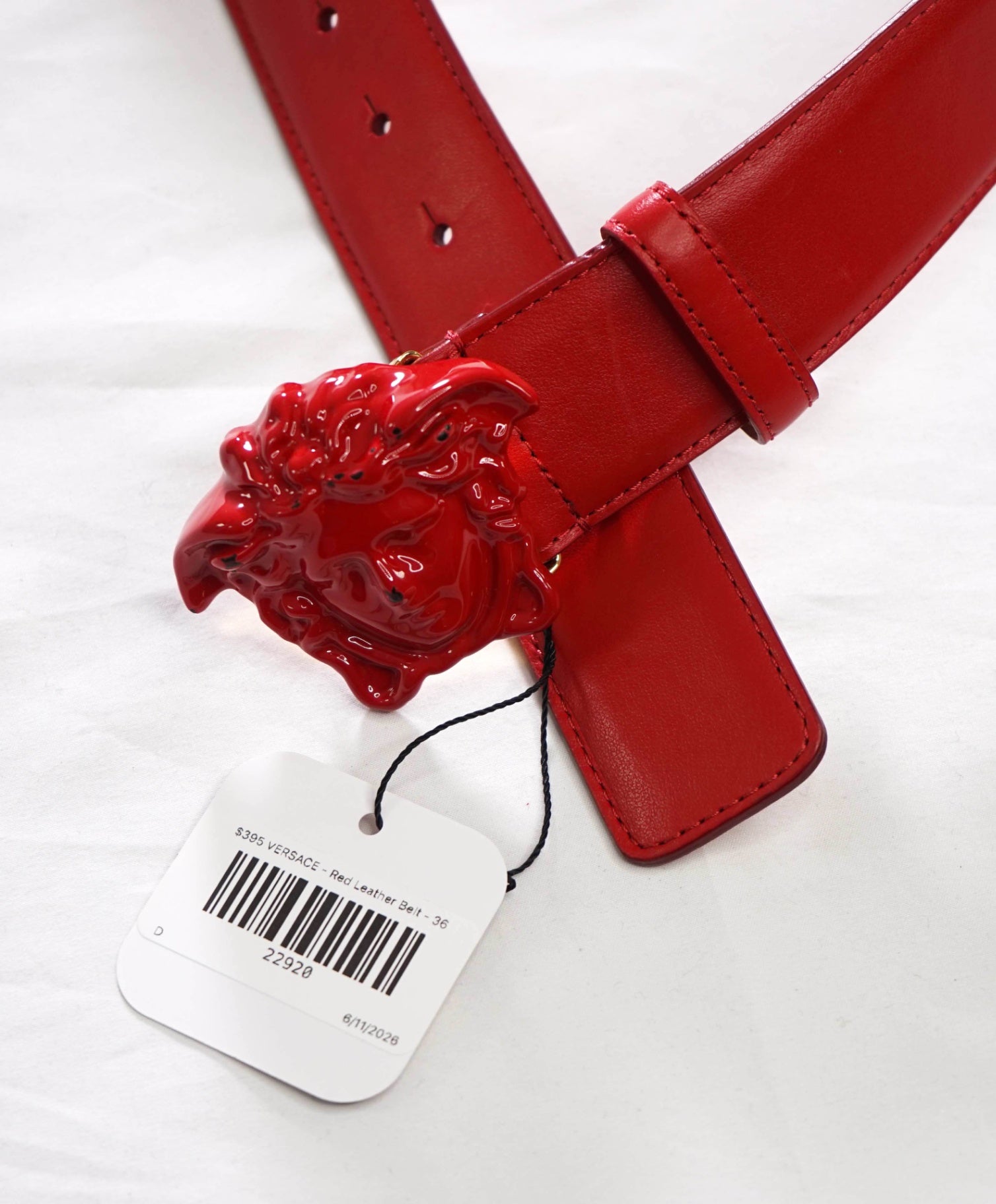 $395 VERSACE - Red Leather Belt *Display Model* - 36W