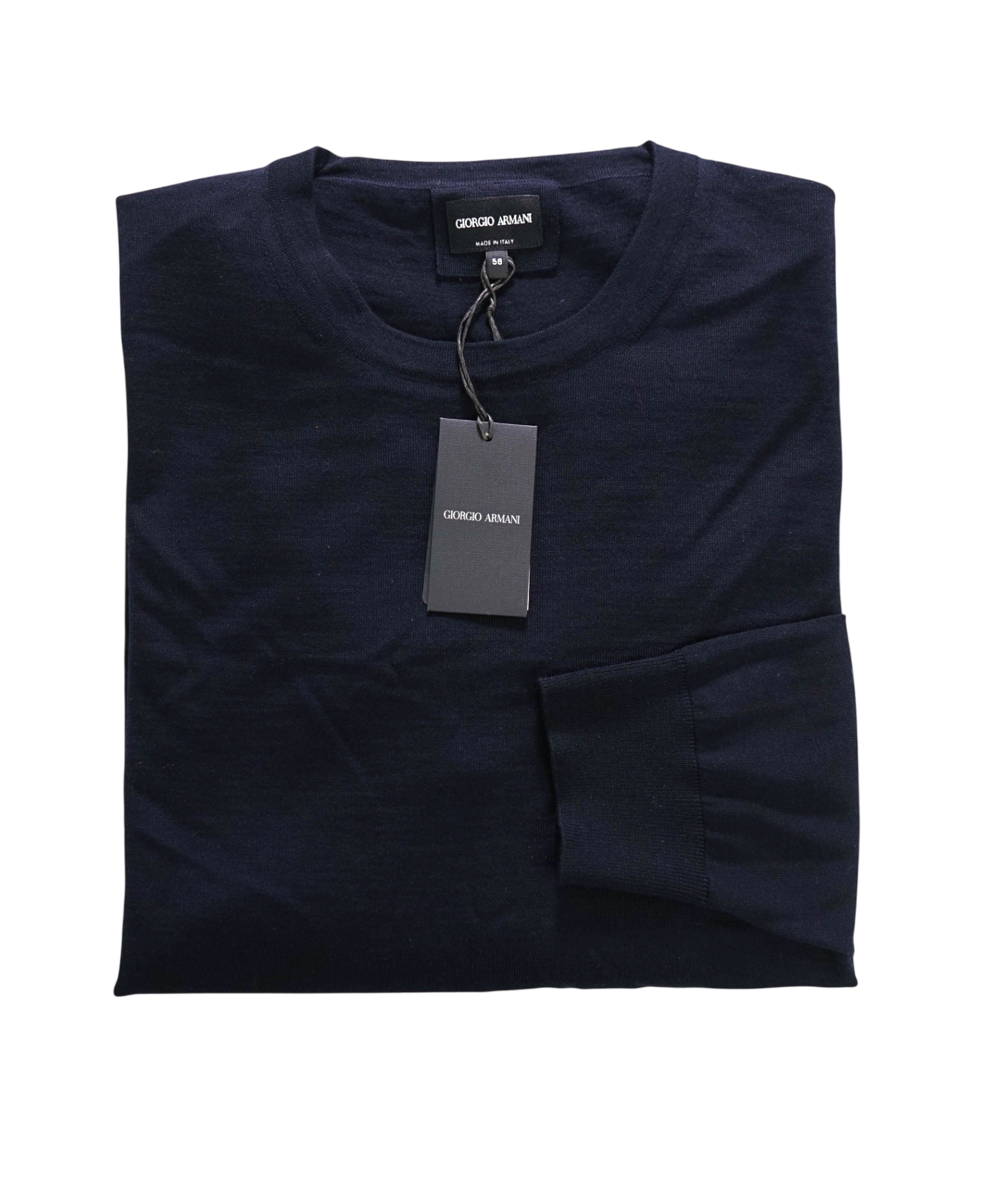 $1,050 GIORGIO ARMANI - Navy Wool Crewneck Sweater - 48 (58EU)