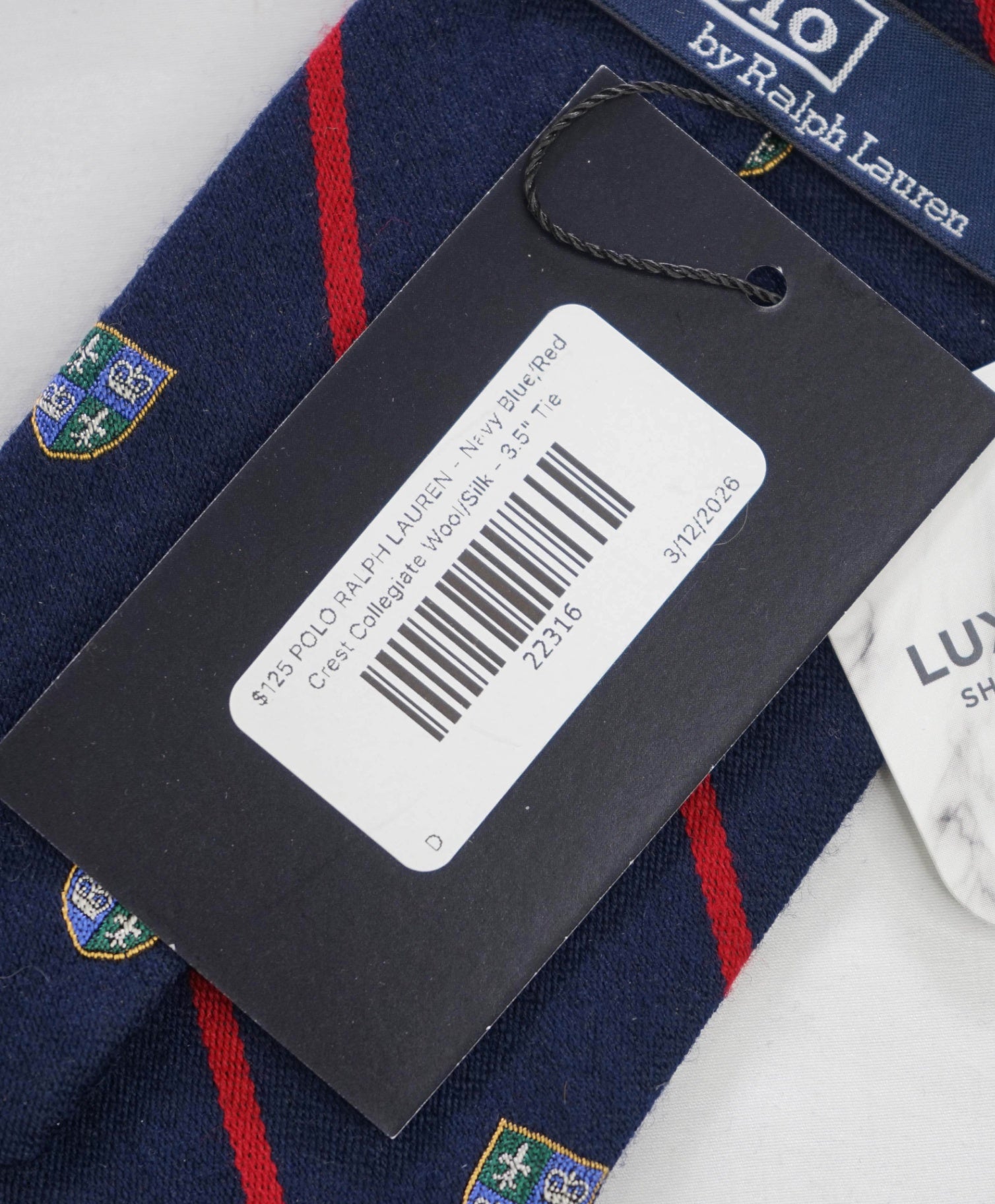 $125 POLO RALPH LAUREN - Navy Crest Collegiate Wool/Silk - 3.5" Tie