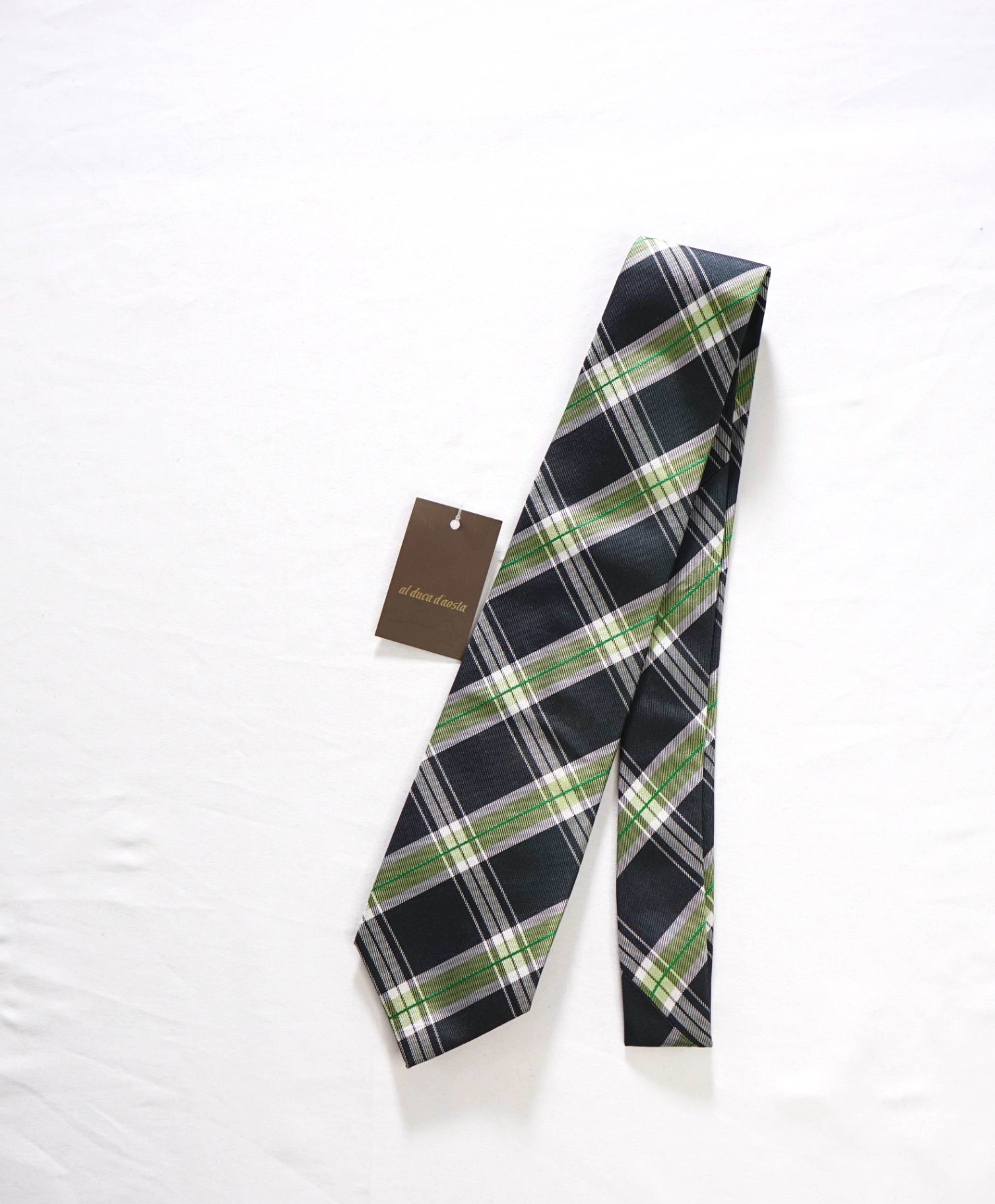 $195 FINAMORE - Dark Green Plaid Silk - 3" Tie