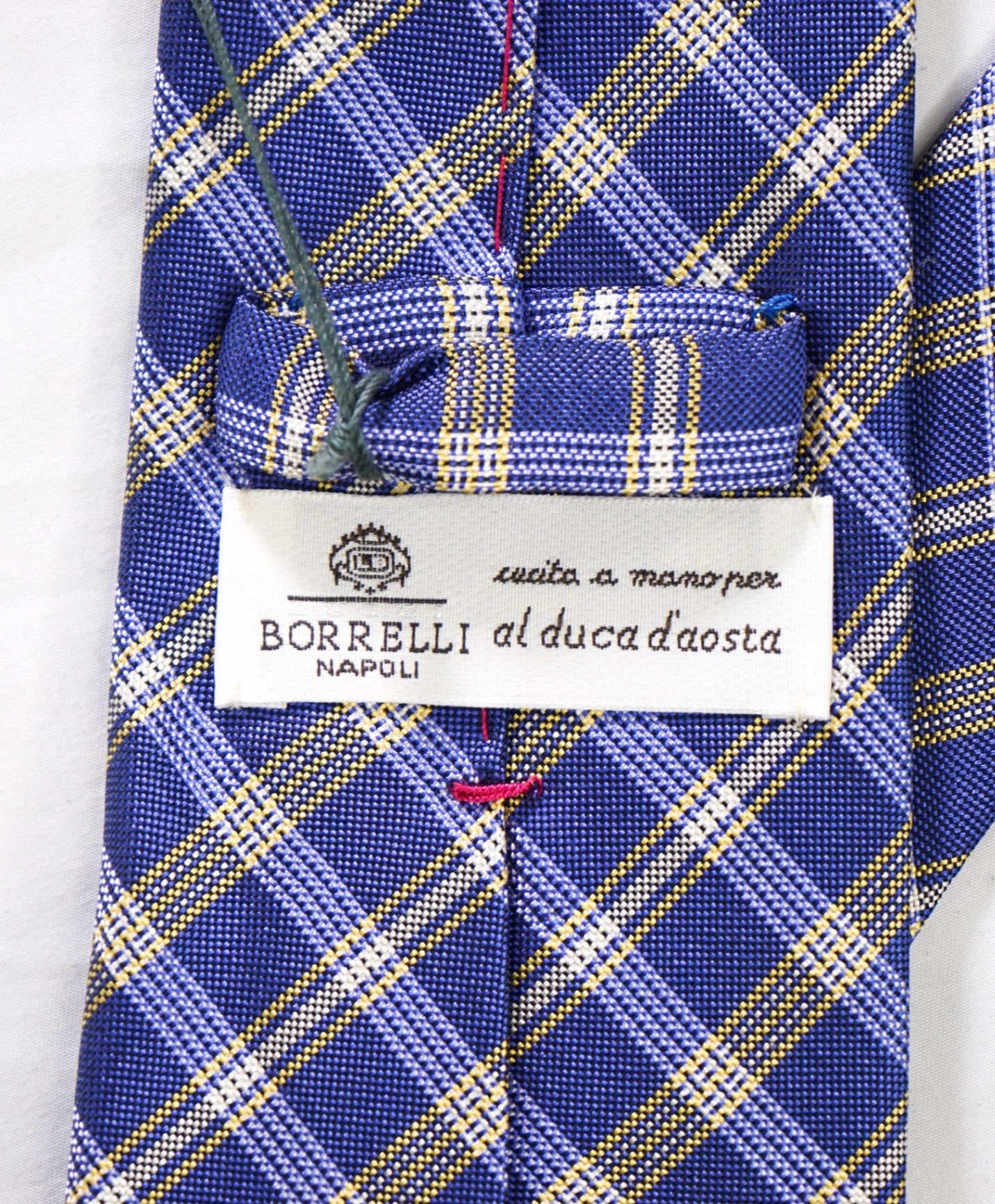 $235 LUIGI BORRELLI - Blue/Yellow Plaid Silk - 3.25" Tie