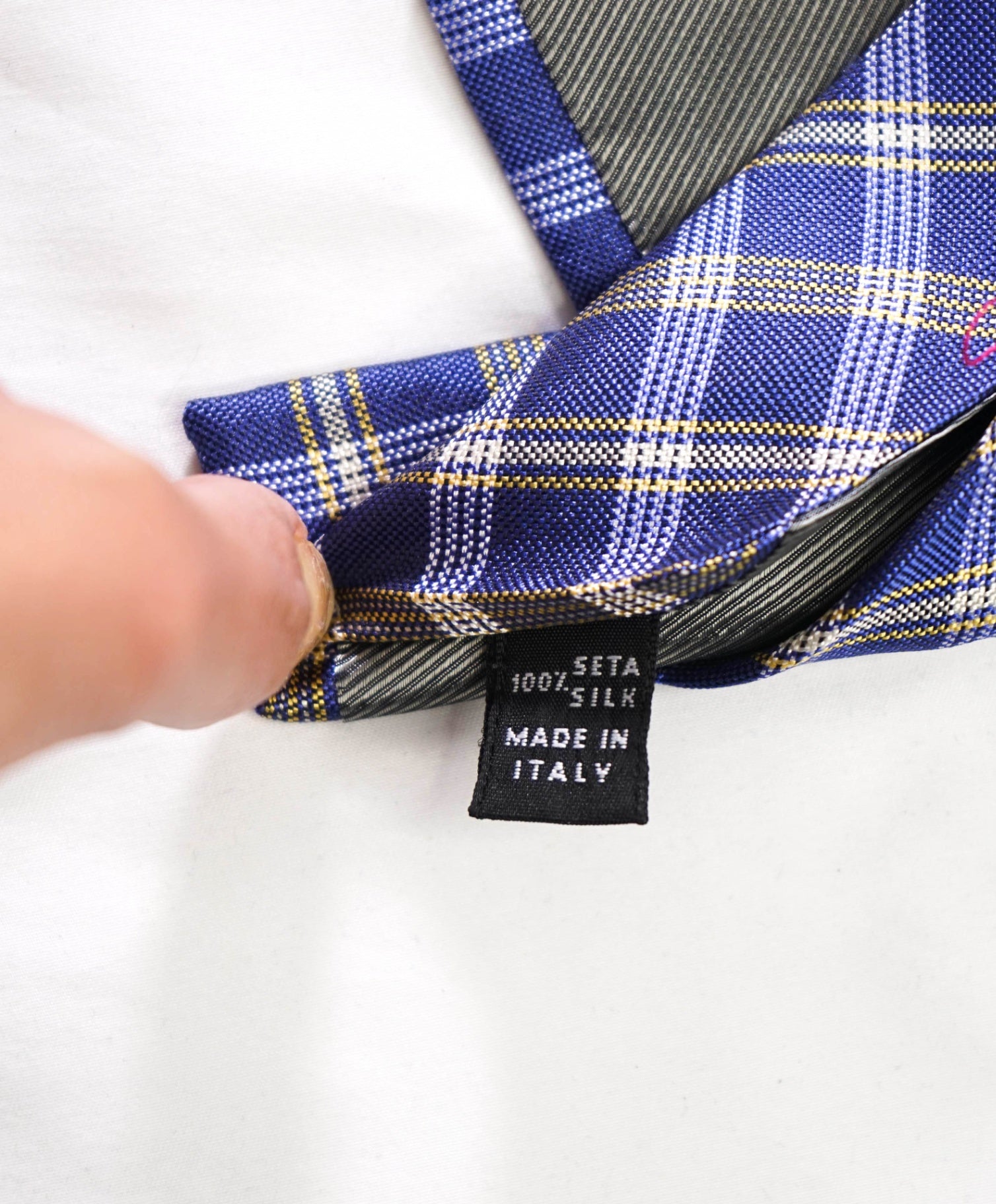 $235 LUIGI BORRELLI - Blue/Yellow Plaid Silk - 3.25" Tie