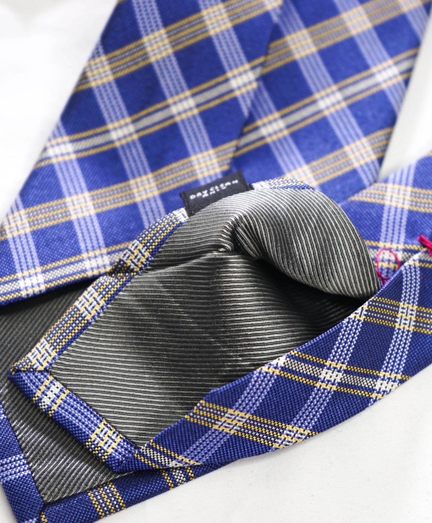 $235 LUIGI BORRELLI - Blue/Yellow Plaid Silk - 3.25" Tie