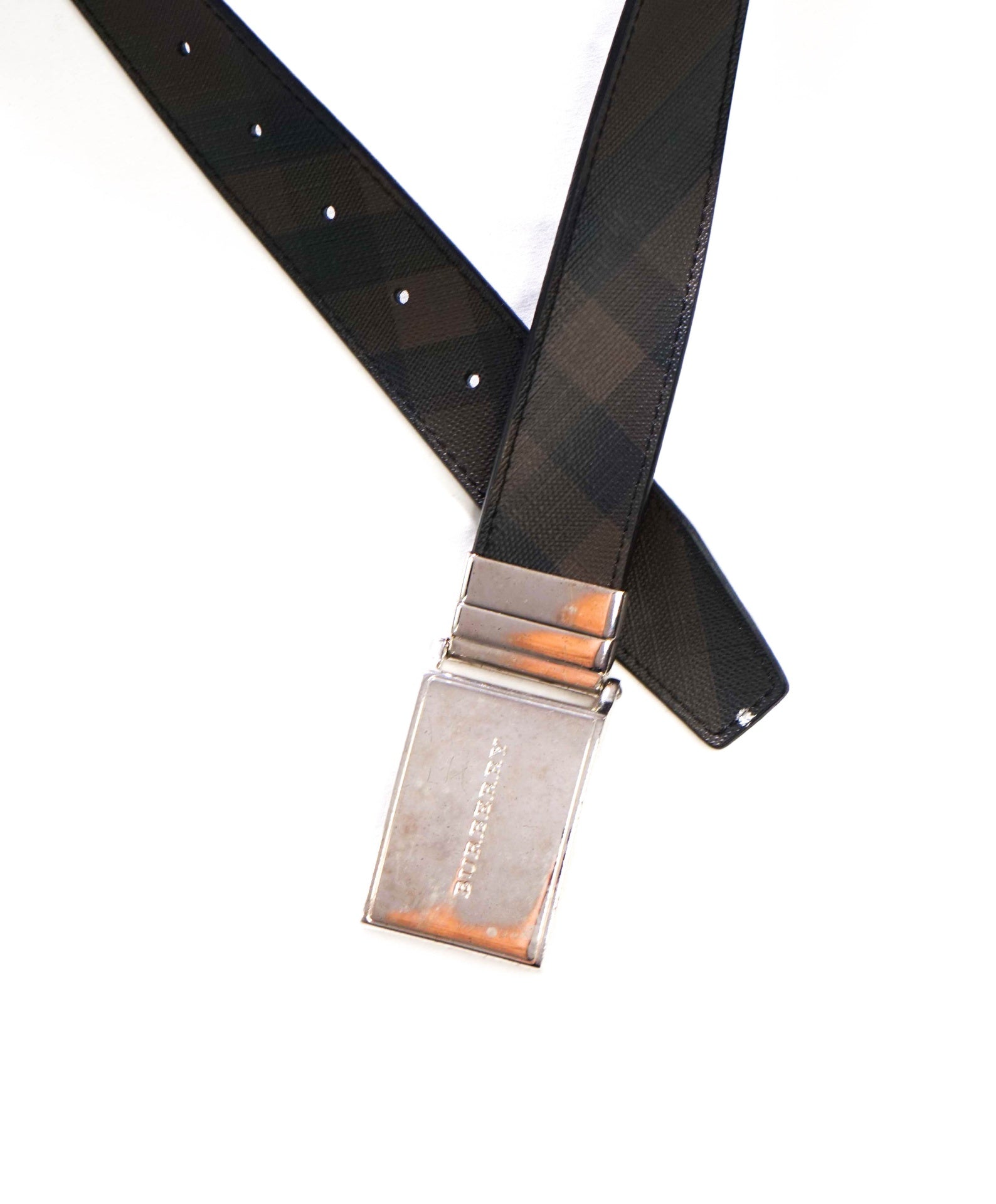 $295 BURBERRY - Brown/Black Reversible Canvas/Leather Belt - 40W