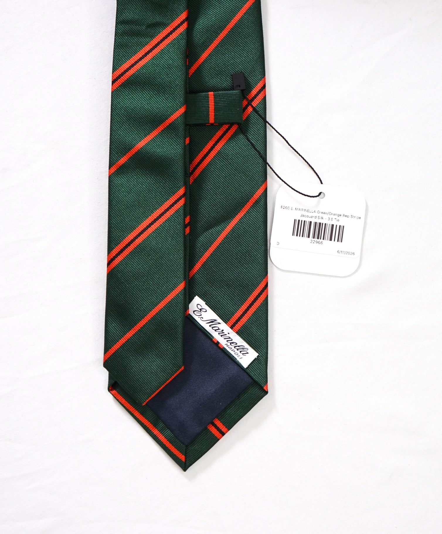 $260 E. MARINELLA Green/Orange Rep Stripe Jacquard Silk - 3.5 Tie