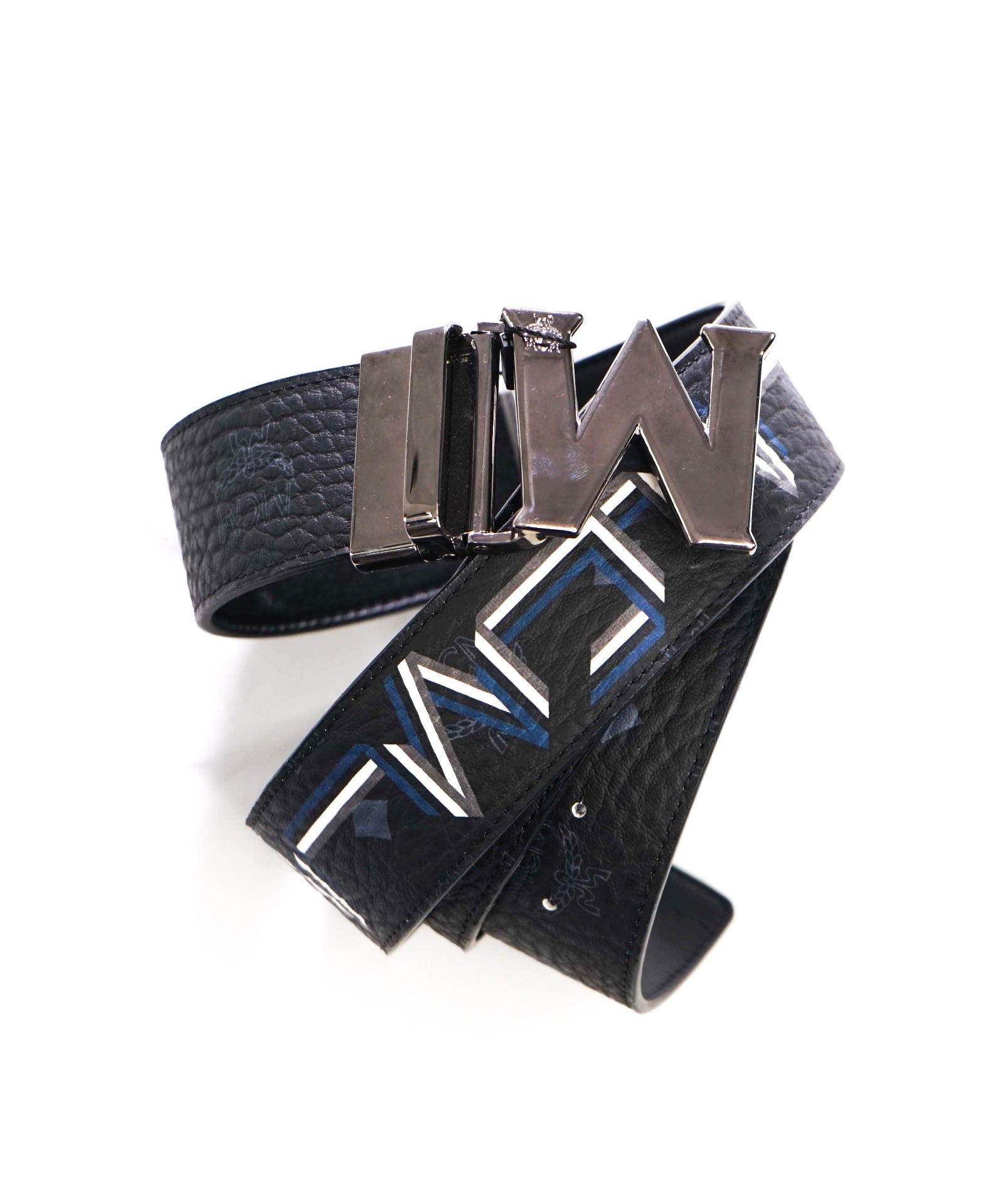 $350 MCM - Black Claus M Leather Reversible Belt - 48W
