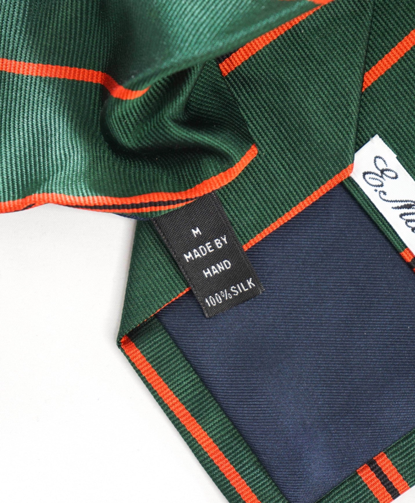 $260 E. MARINELLA Green/Orange Rep Stripe Jacquard Silk - 3.5 Tie