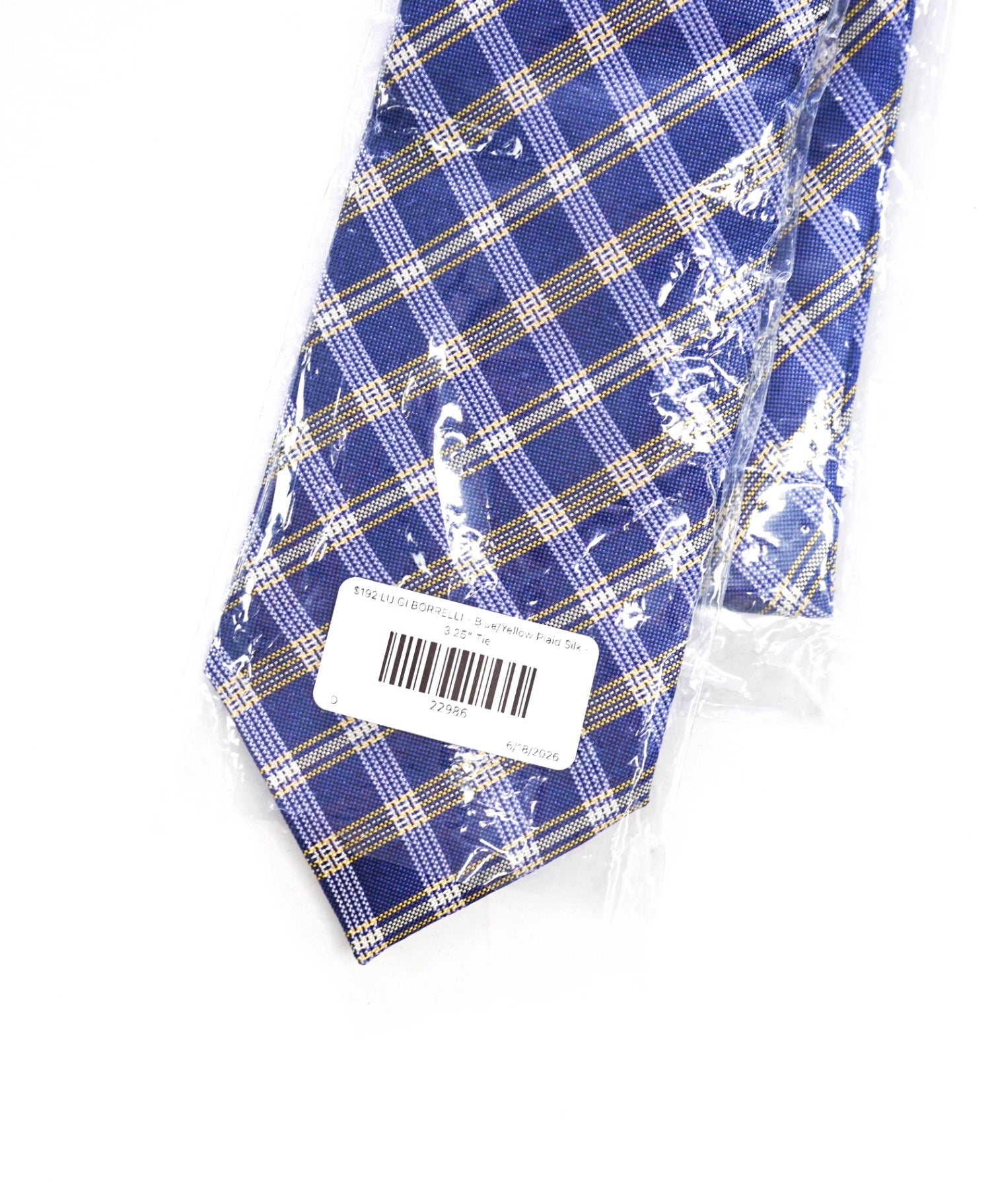 $235 LUIGI BORRELLI - Blue/Yellow Plaid Silk - 3.25" Tie