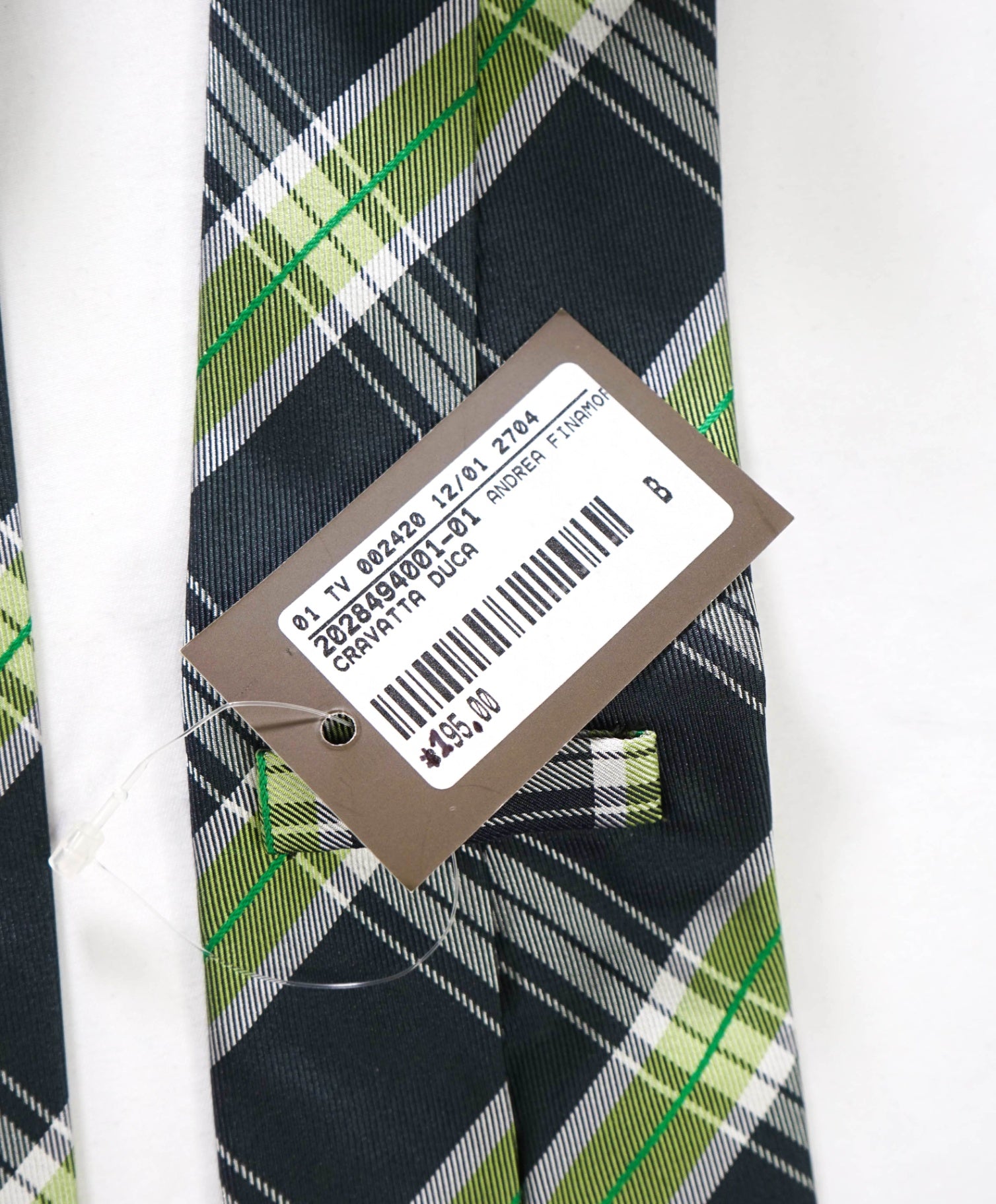 $195 FINAMORE - Dark Green Plaid Silk - 3" Tie