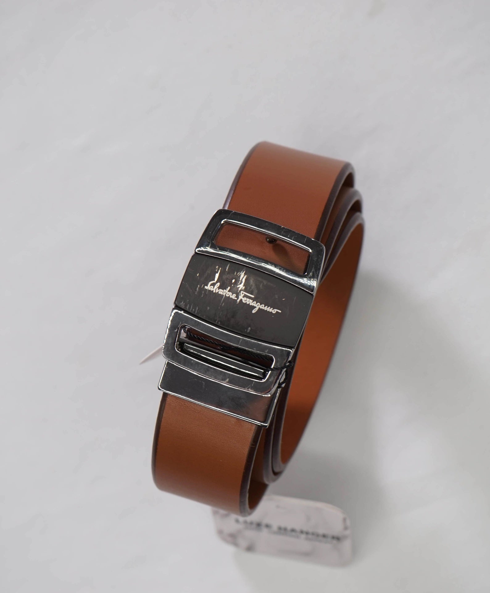 $535 FERRAGAMO - Sardegna Brown Leather Belt - 34
