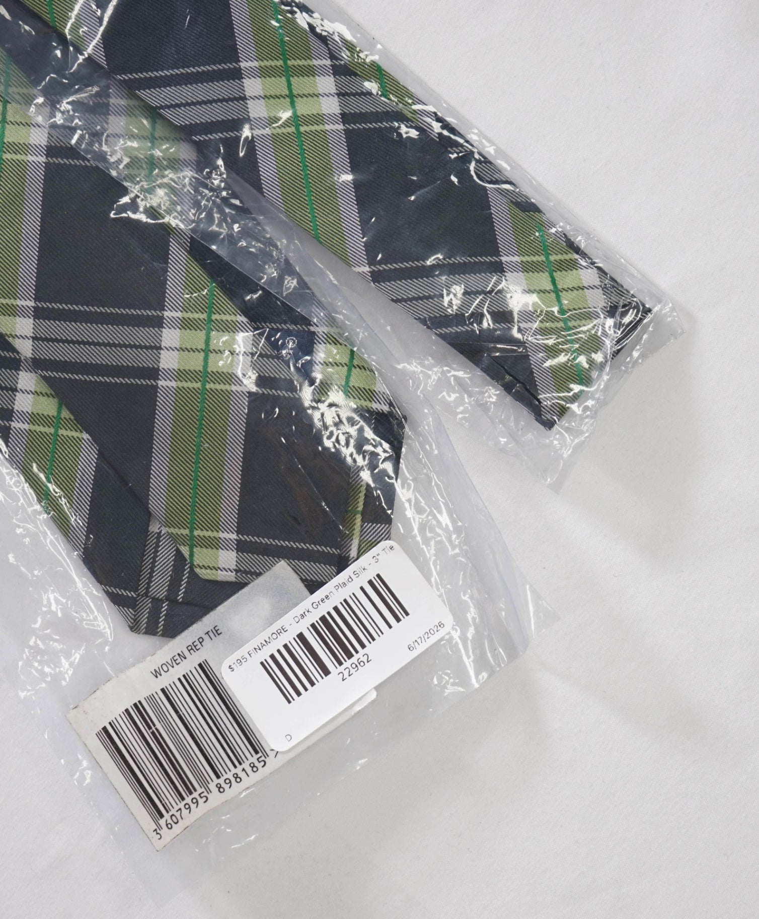 $195 FINAMORE - Dark Green Plaid Silk - 3" Tie