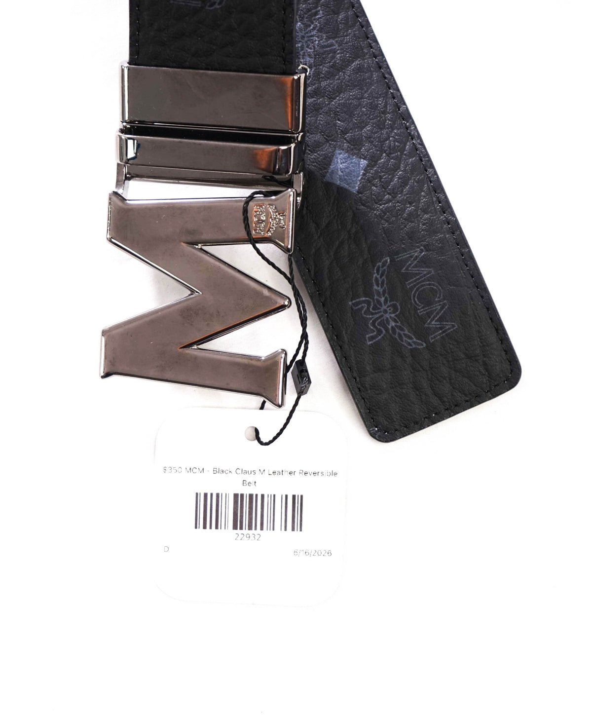 $350 MCM - Black Claus M Leather Reversible Belt - 48W