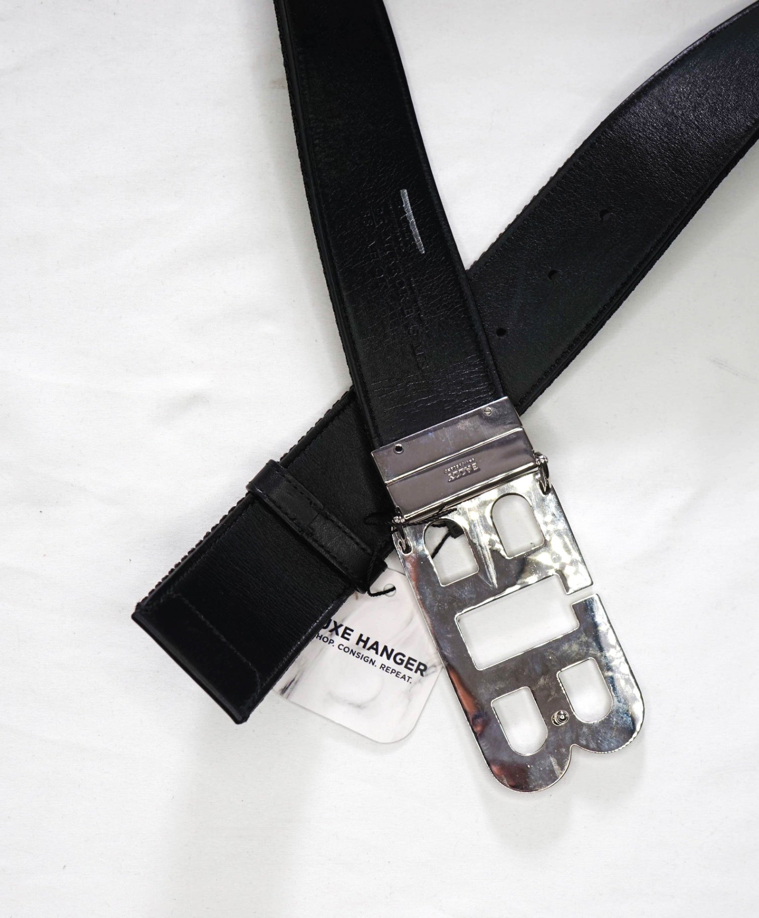 $330 BALLY - Black Leather/Nylon Reversible Mirror B Belt - 37W