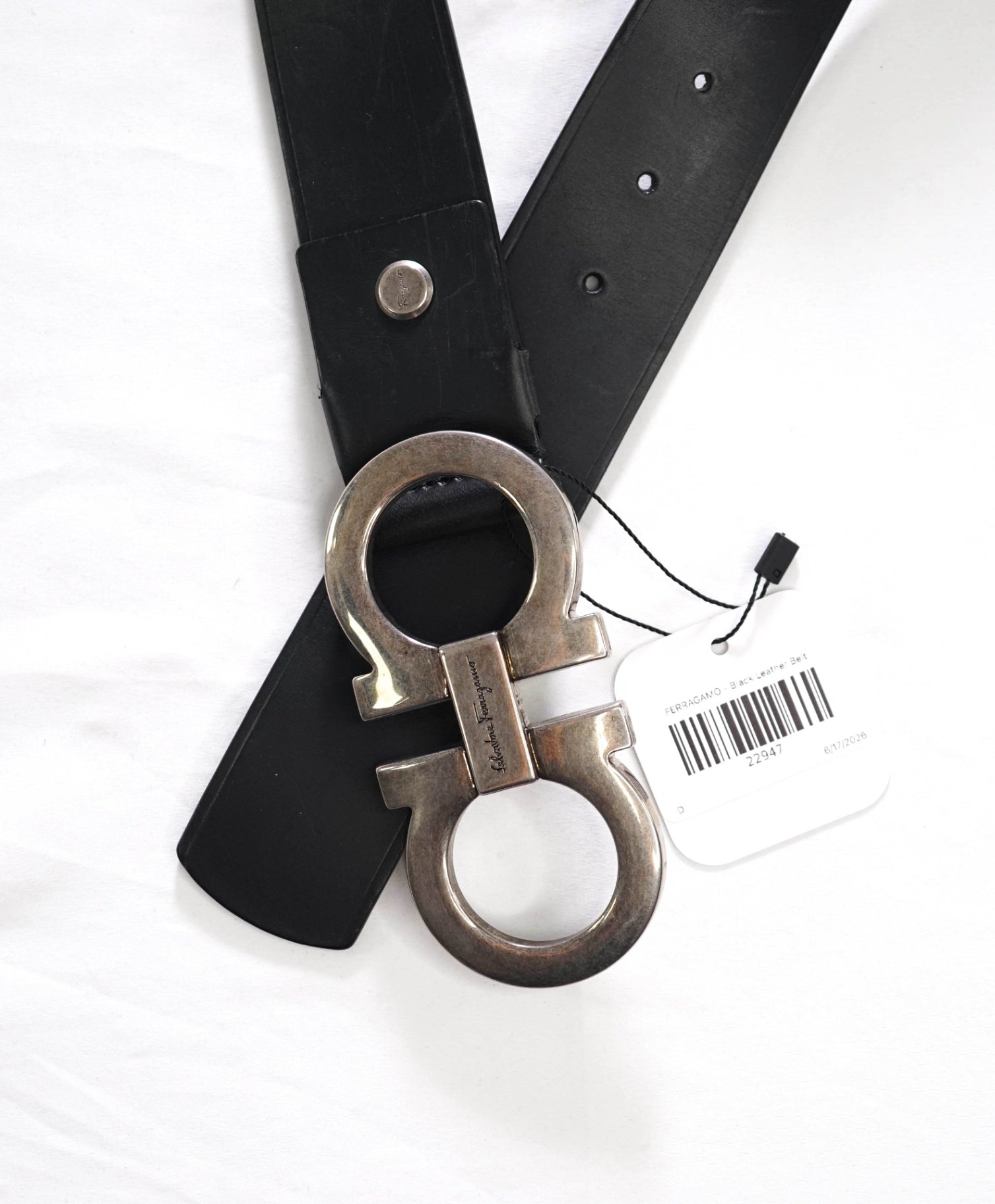 FERRAGAMO - Black Wide Leather Denim Belt - 48W