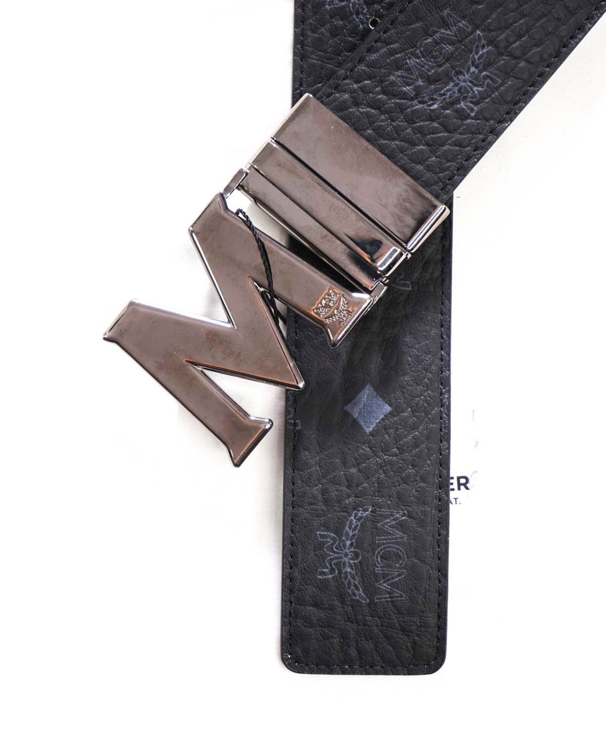 $350 MCM - Black Claus M Leather Reversible Belt - 48W