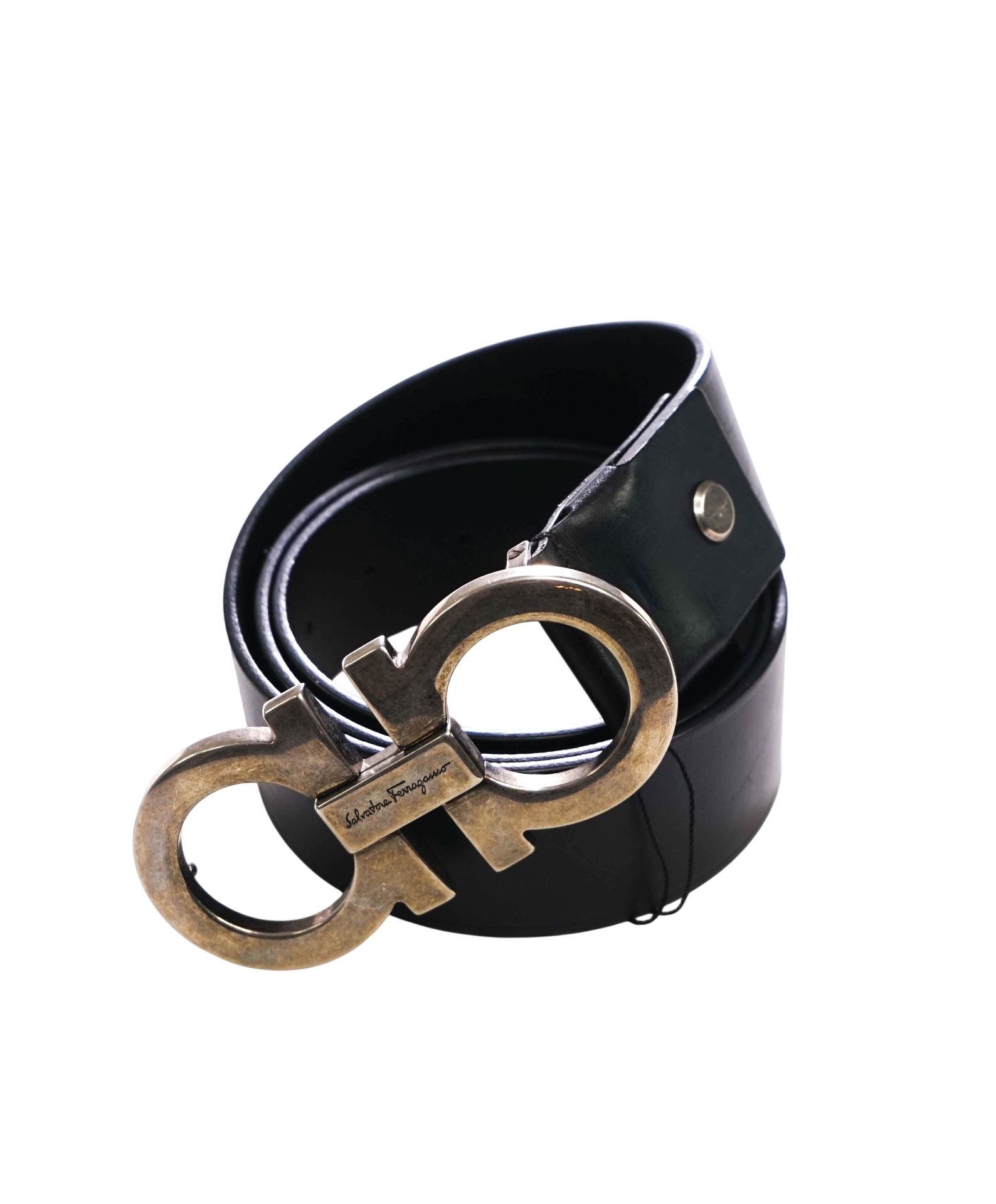 FERRAGAMO - Black Wide Leather Denim Belt - 48W