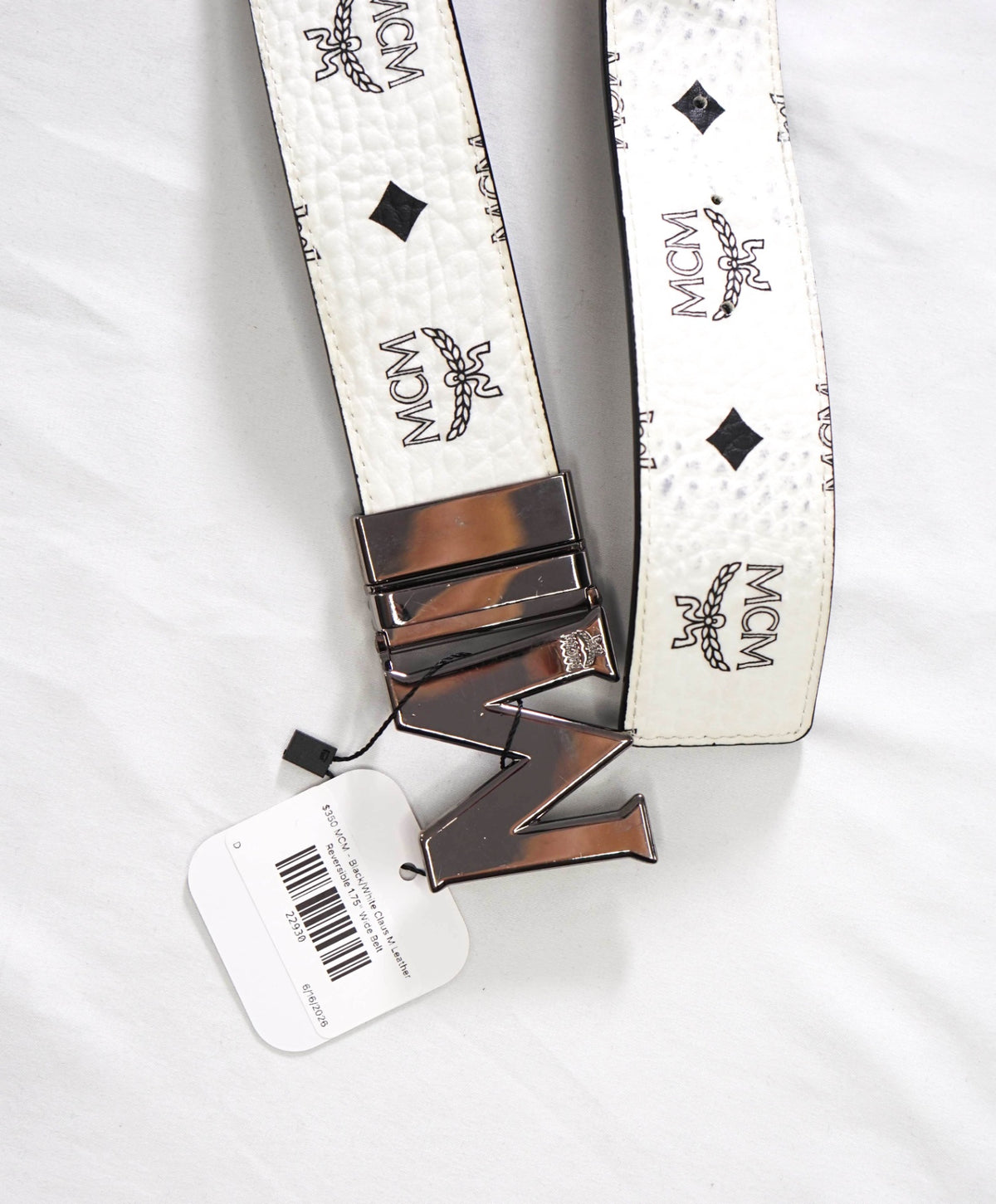 $350 MCM - Black/White Claus M Leather Reversible Belt 48W
