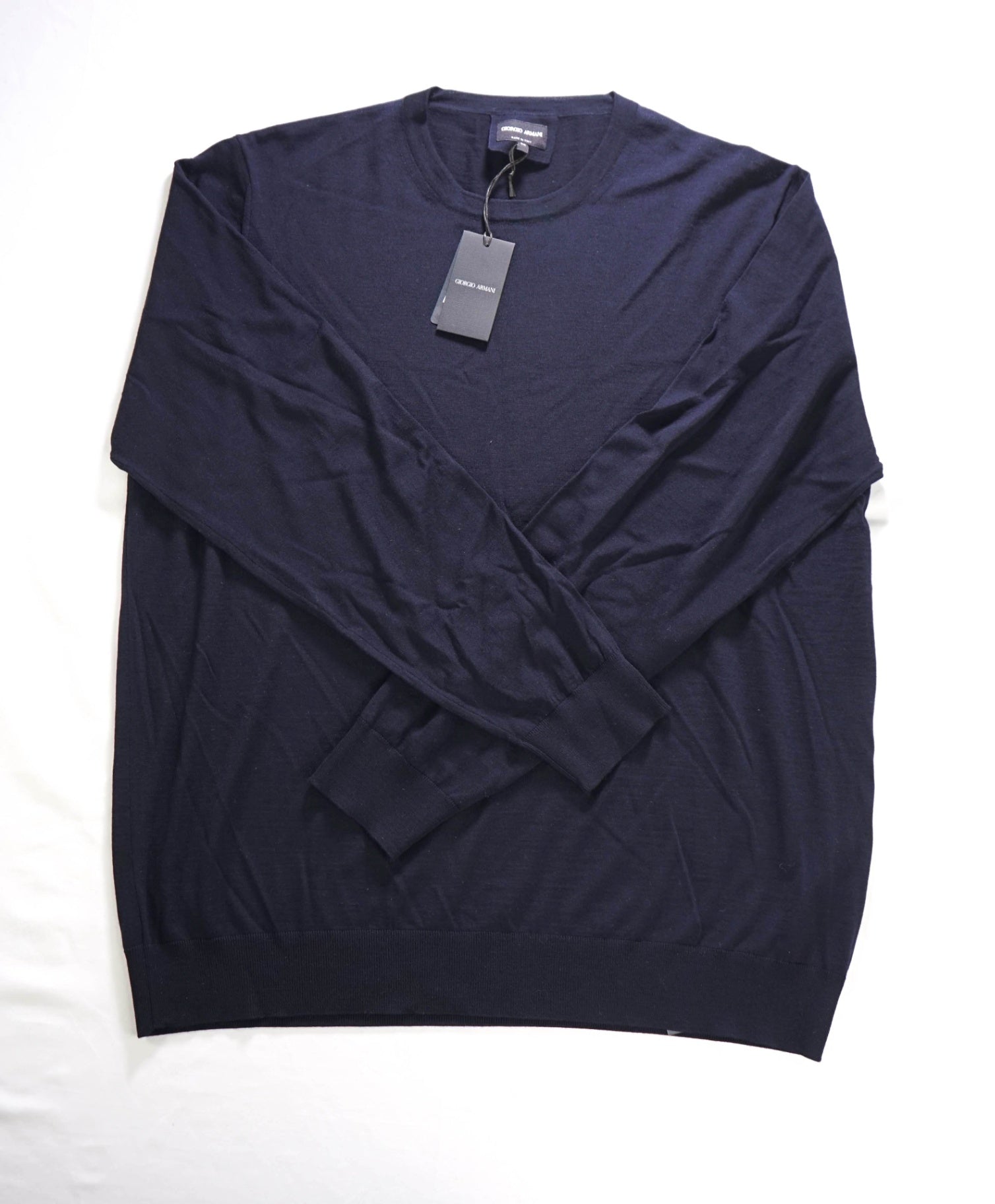 $1,050 GIORGIO ARMANI - Navy Wool Crewneck Sweater - 48 (58EU)